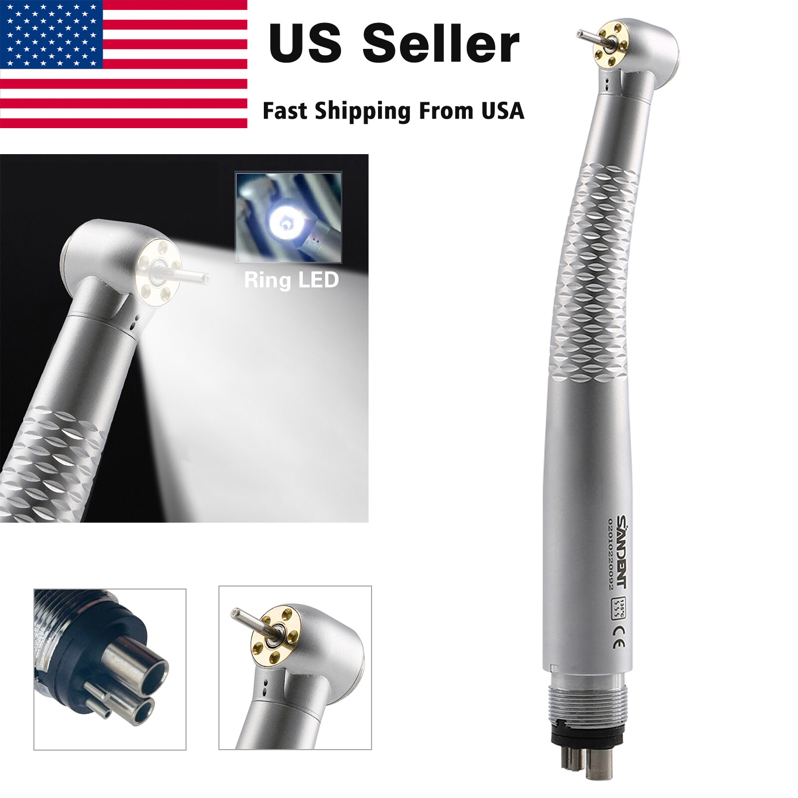 Dental 5Lights LED E-Generator High Speed Fiber Optic Handpiece 4Hole Shadowless