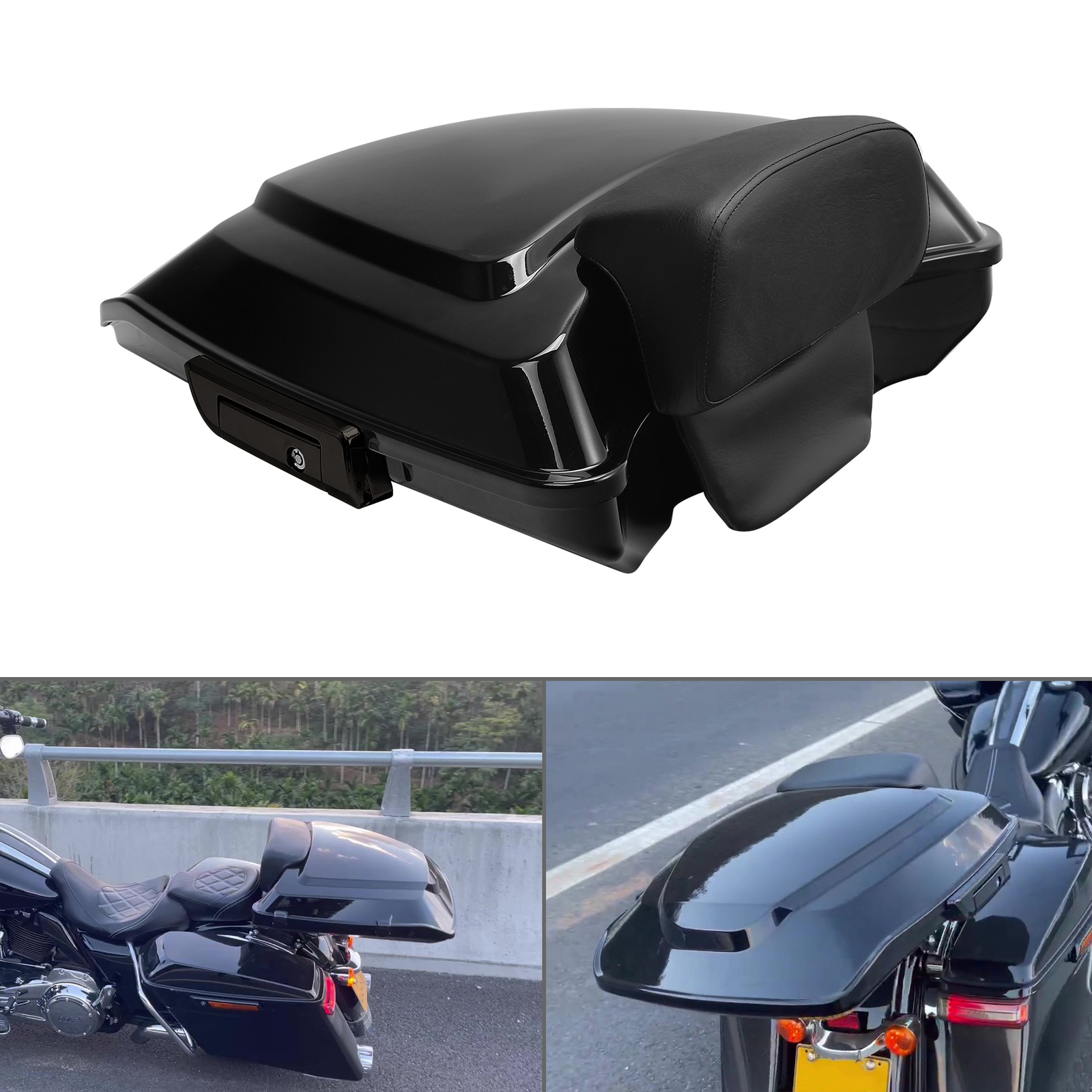 Black Razor Pack Trunk w/ Backrest Fit For Harley Tour Pak Touring 2014-2023