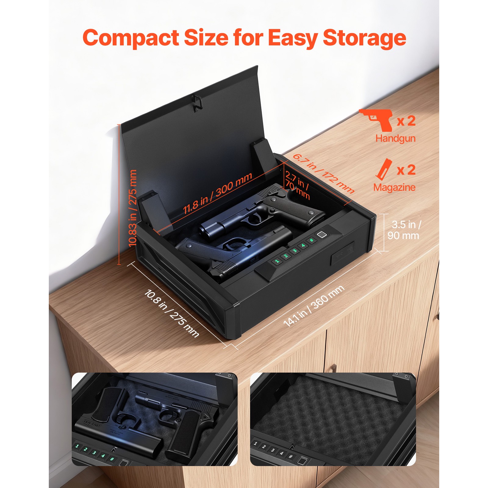 Uimoso Secure Gun Safe with Biometric Lock,Keypad,and Illumination for 2 Pistols