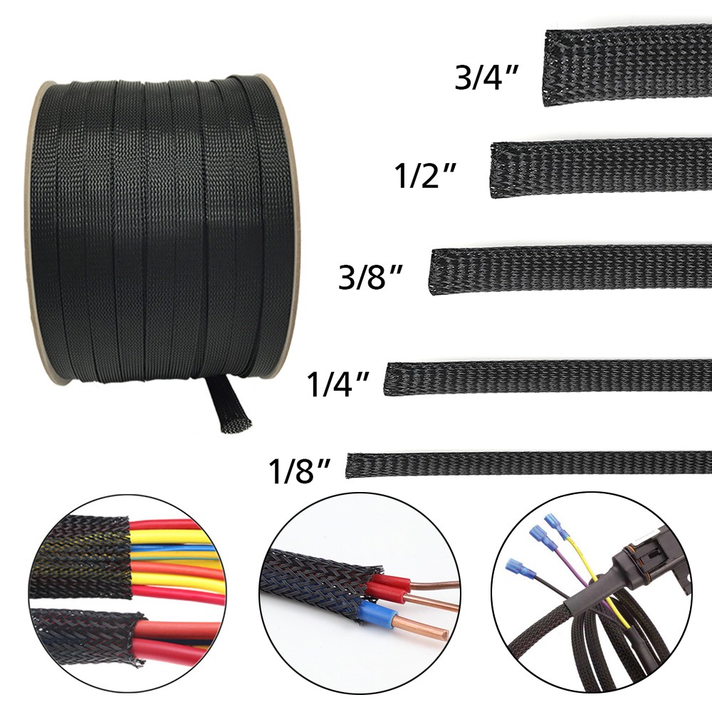 10-100FT Expandable Braided Cable Sleeve PET Wire Loom Organizer Cord Management