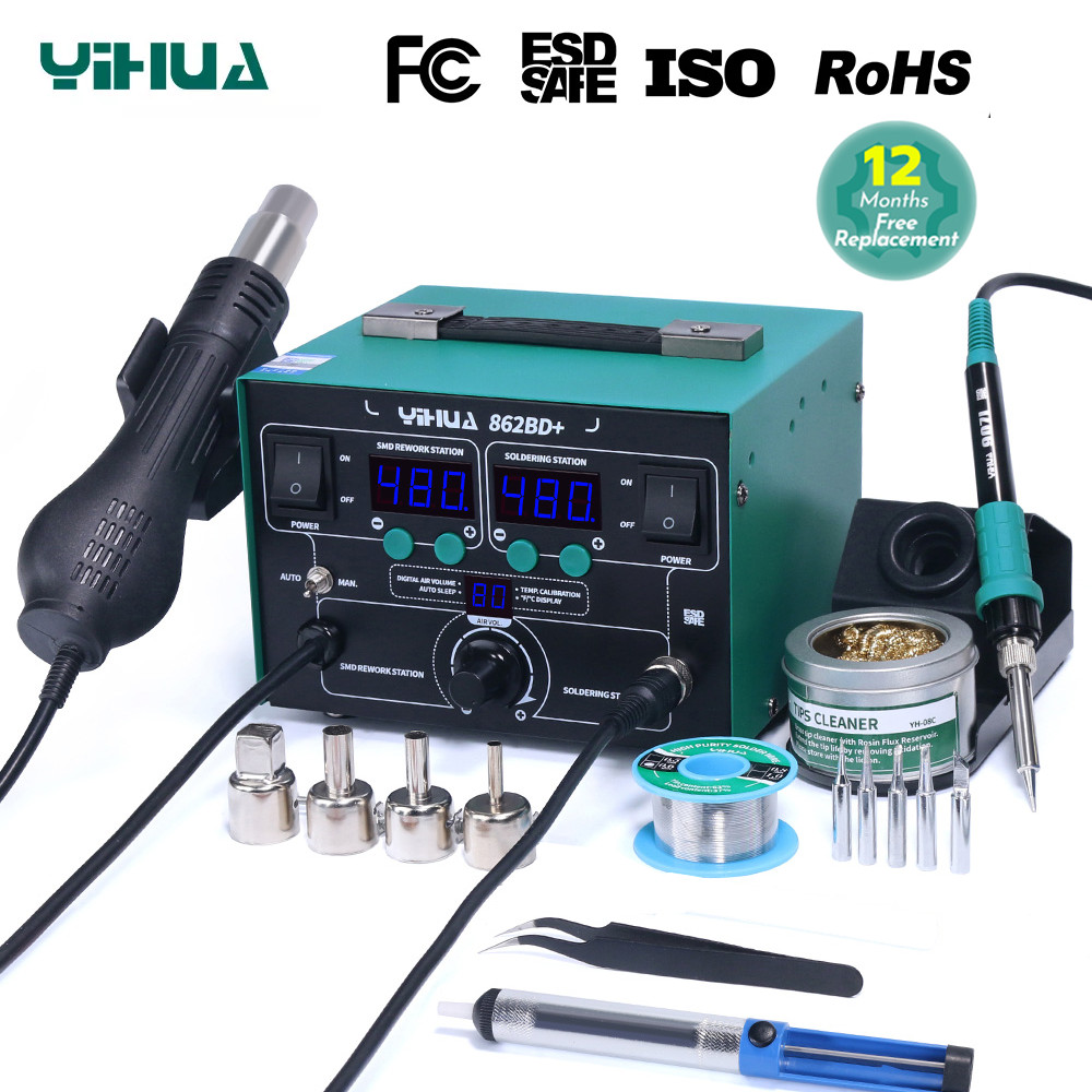 YIHUA 862BD+ 2-in-1 Hot Air Rework Station Soldering Station Soldering Iron Kit