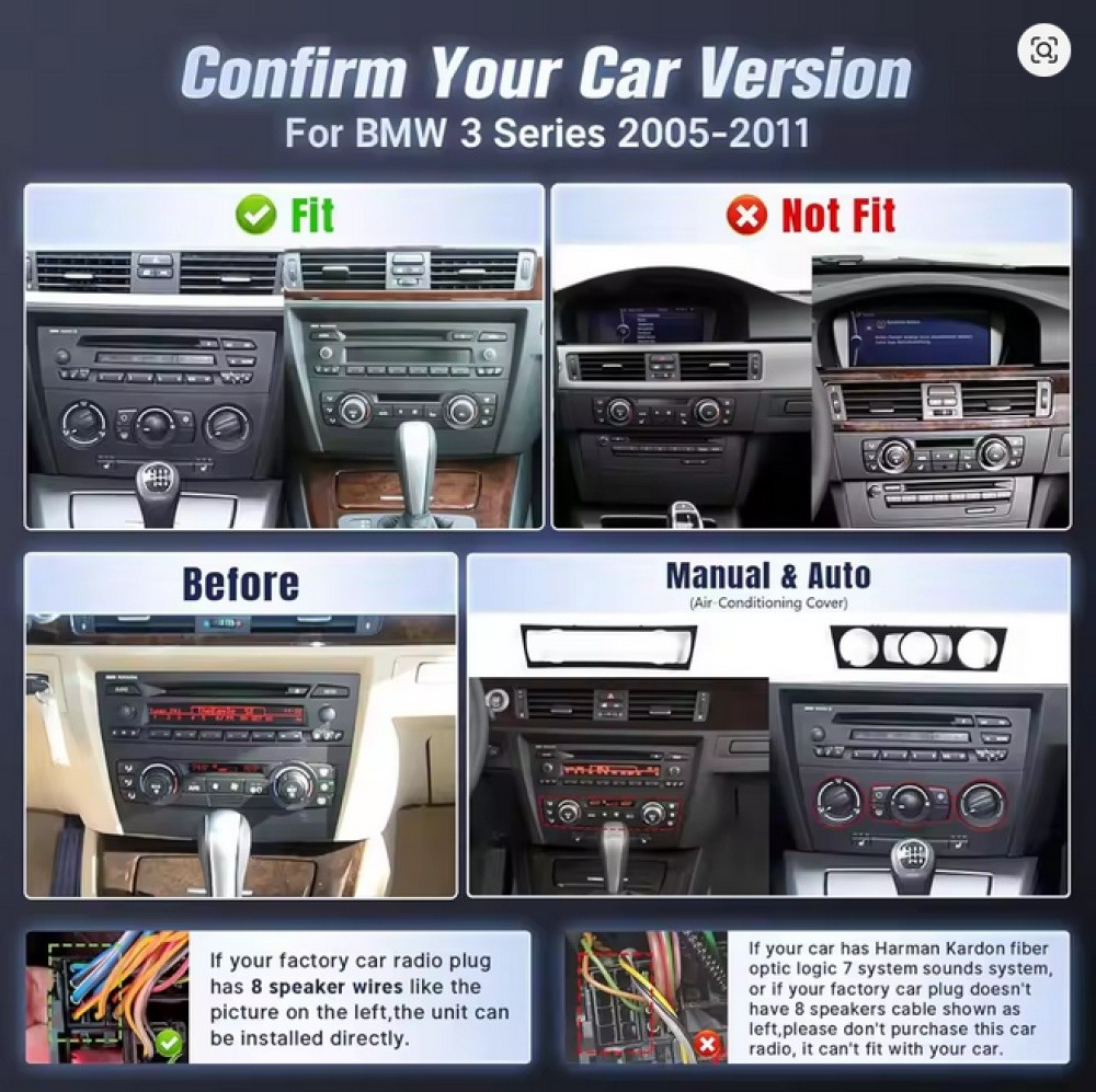 For BMW E90 M3 328i 335i Car Stereo Radio Android 15 Apple Carplay GPS Navi 64G