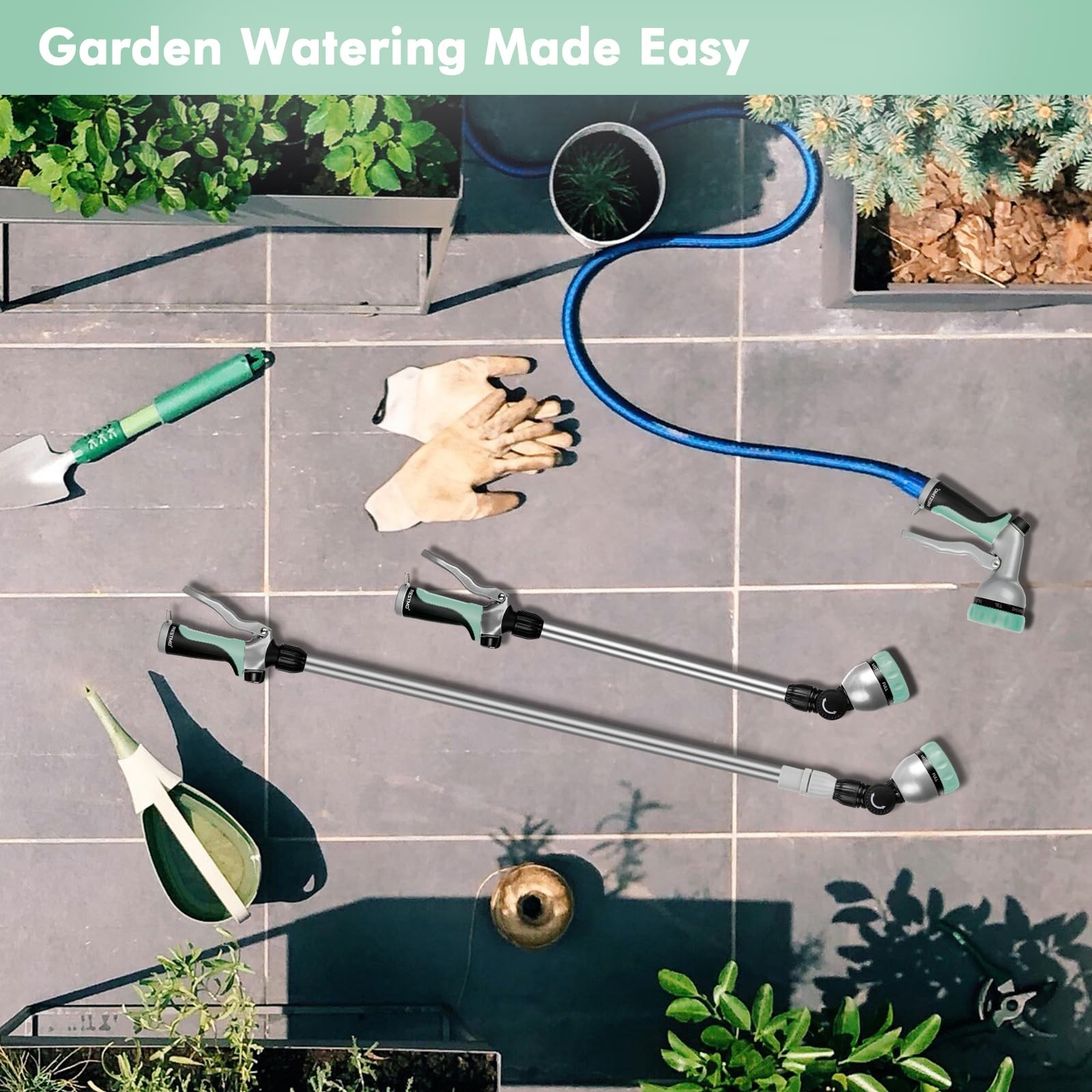36”-60” Metal Watering Wand, Long Telescopic Tube | 180° Adjustable Ratchetin...