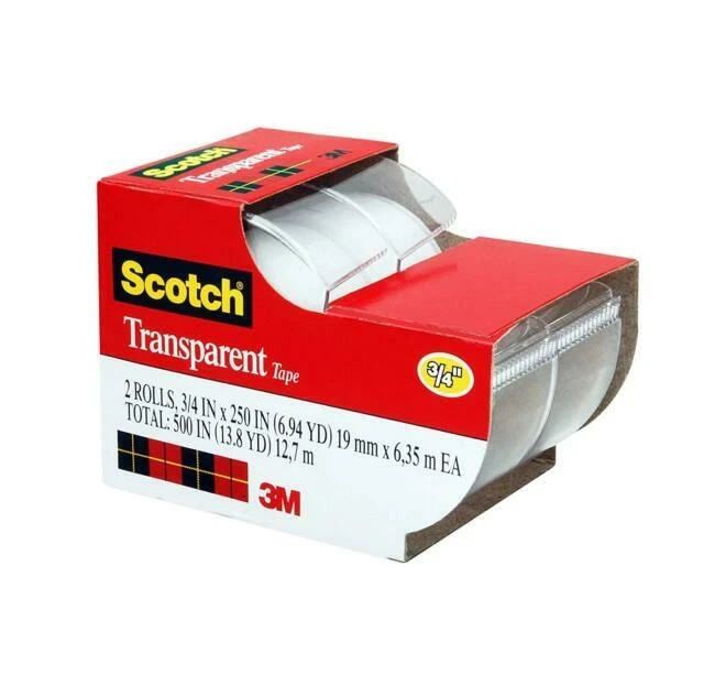 Scotch Transparent Tape 3/4" x 250", 3 Pack (6 Rolls) Strong Clear Adhesive 3M