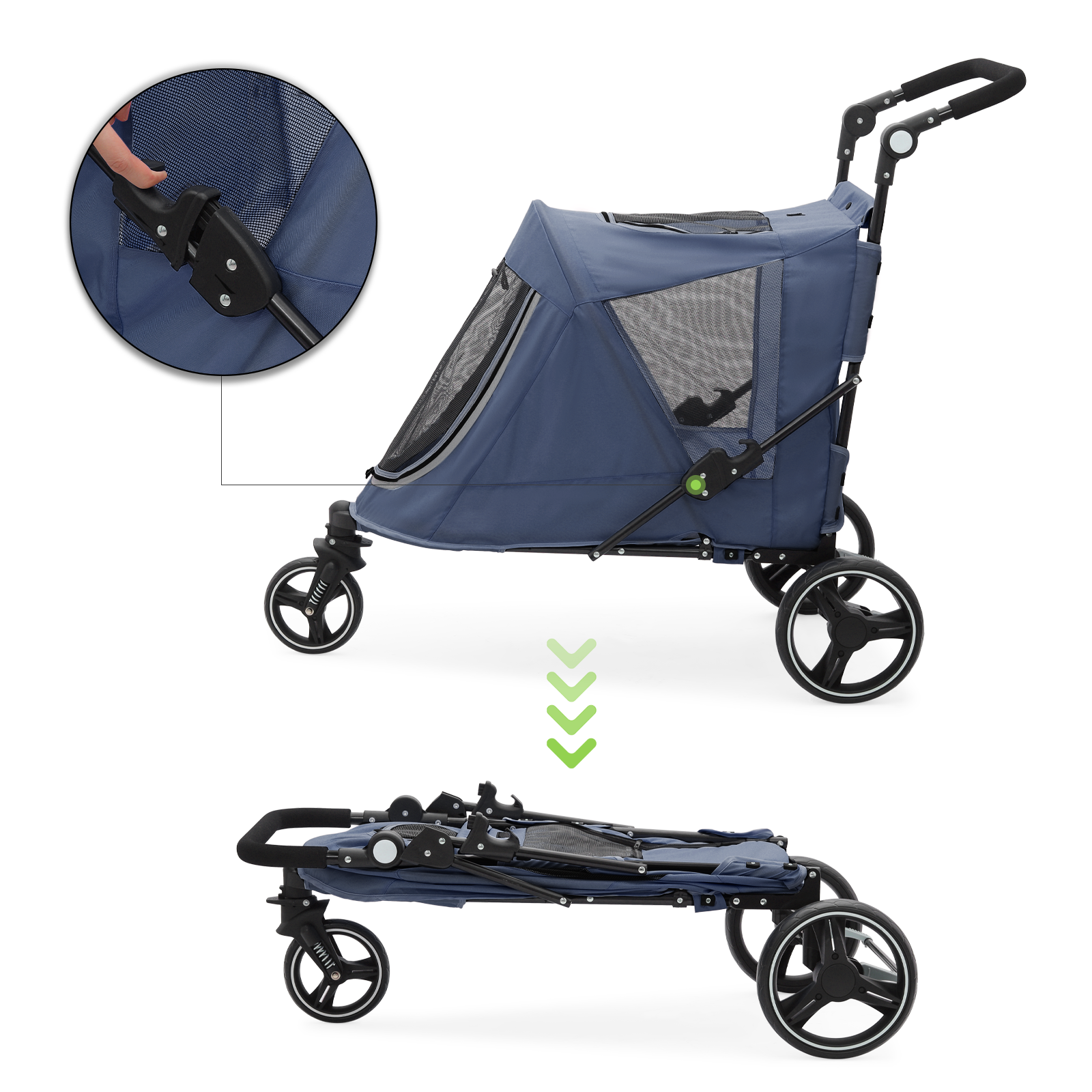 Folding Dog Stroller Blue Portable Pet Travel Carrier Cart w/Foot Activated Lock