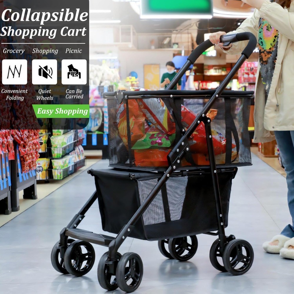Collapsible Shopping Cart Utility Trolley Cart with Removable Tote Swivel Wheels
