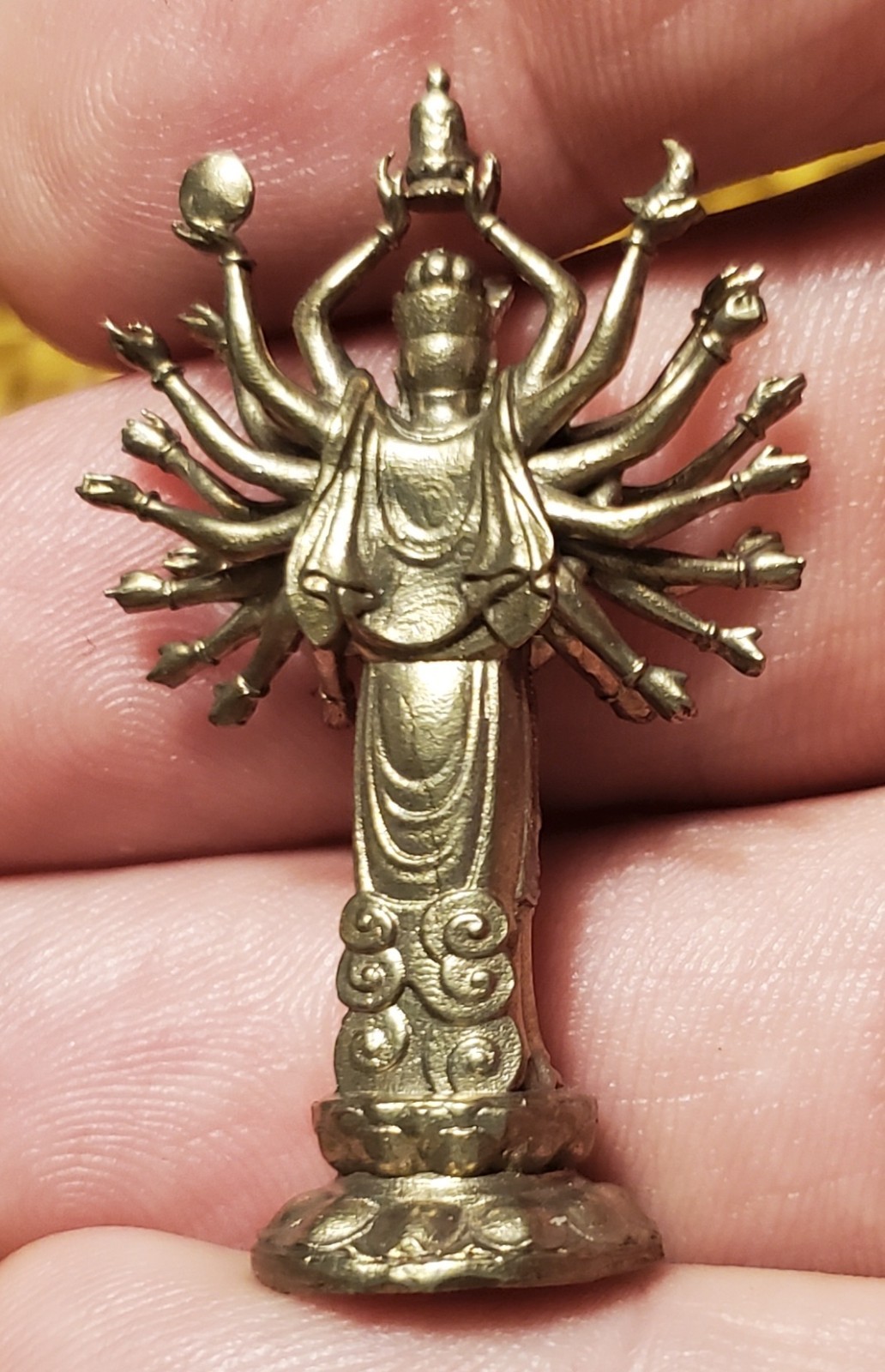 SHADOWBOX MINIATURE-BRASS CHINESE TEENIE TINY "BODHISATTUA CUNDI" FIGURINE