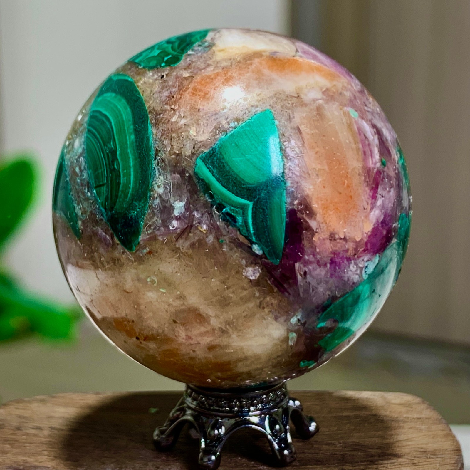 77G Newly discovered rare malachite purple mica symbiotic sphere restoration
