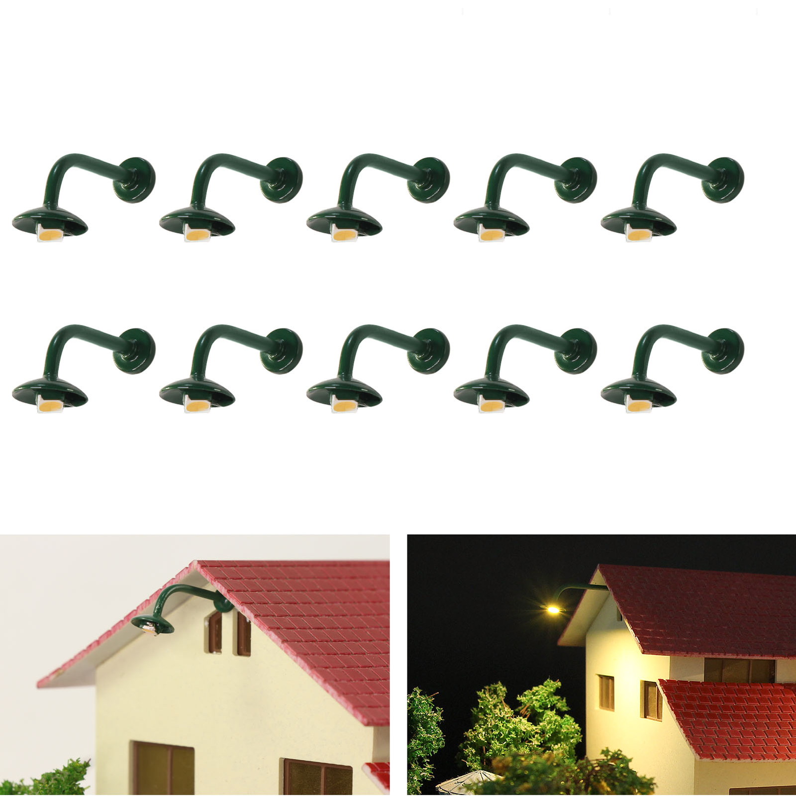10pcs Model Hanging Lamp 1:87 Outdoor Wall Goose Neck Light HO Scale Warm LED
