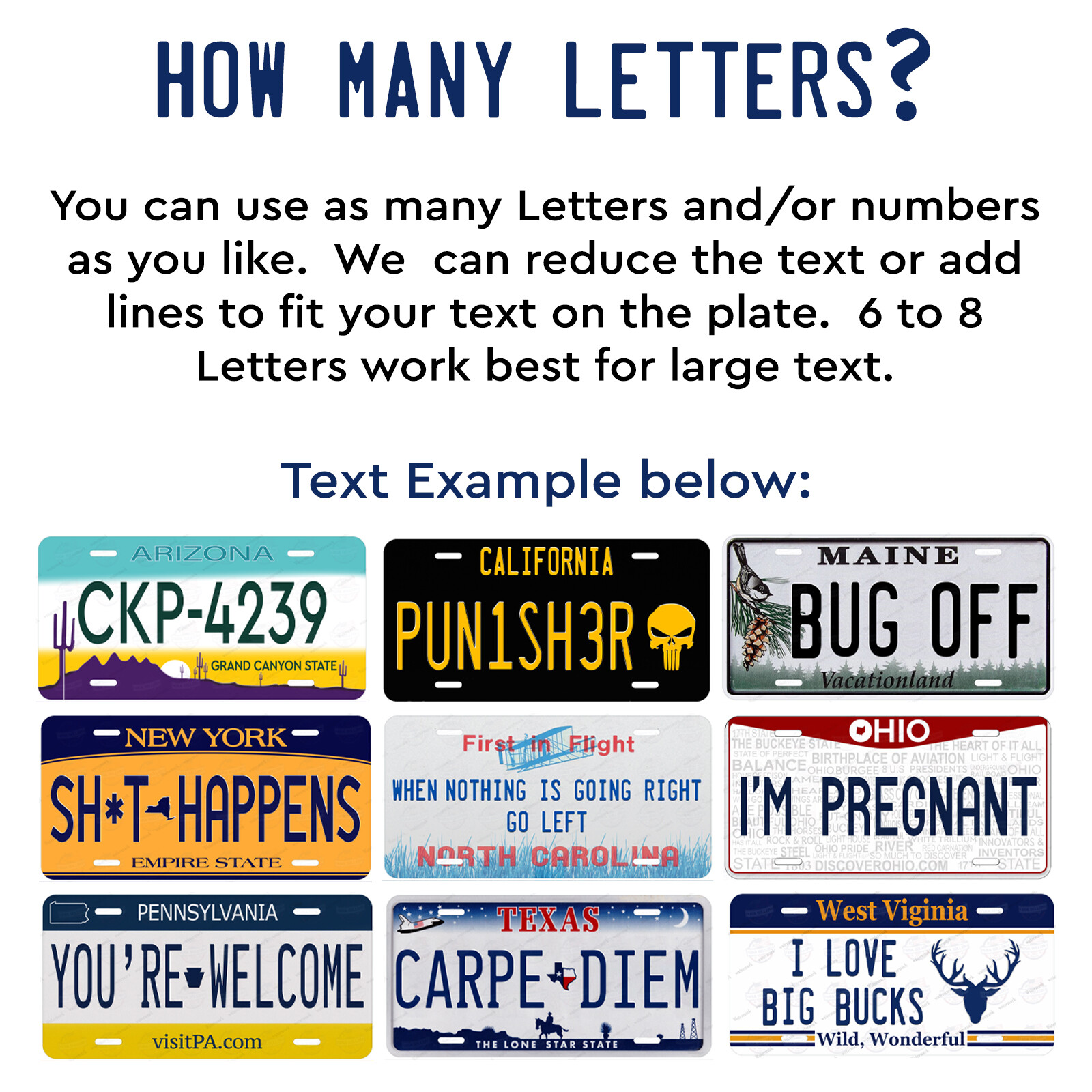 Customize LICENSE PLATE - Any State Any Color Car Auto ATV Motorcycle Wall Bike