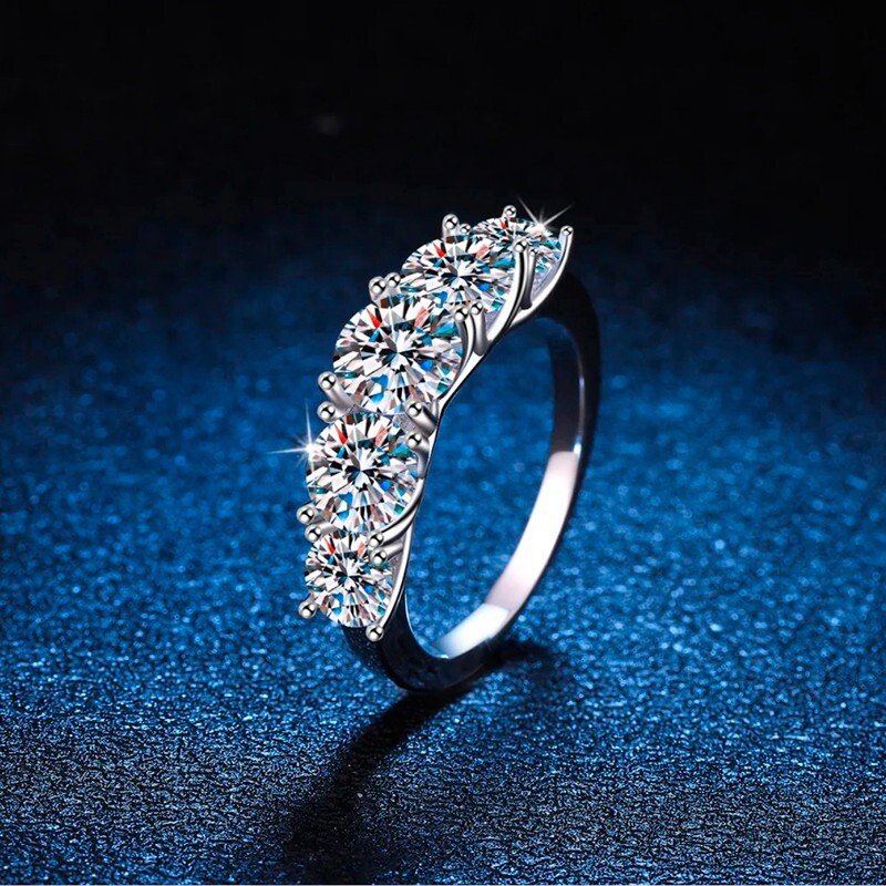 3.60CT Moissanite Wedding Anniversary Ring 5 Stone Round Cut 925 Sterling Silver