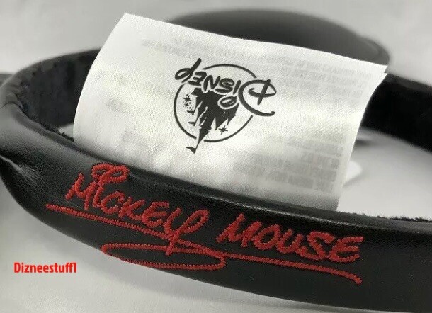 Disney Mickey Mouse Ears Headband Solid Black Leather Vinyl Signature NEW USA