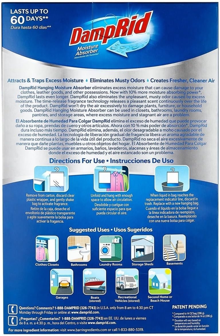 DampRid - 15.4 oz. Fragrance Free Hanging Bag Moisture Absorber (12 Pack) 4x3