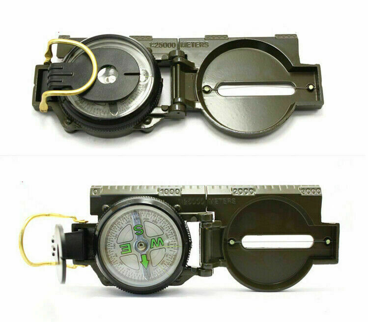 Lensatic Compass Military Camping Survival Marching Plastic Pocket Army Style