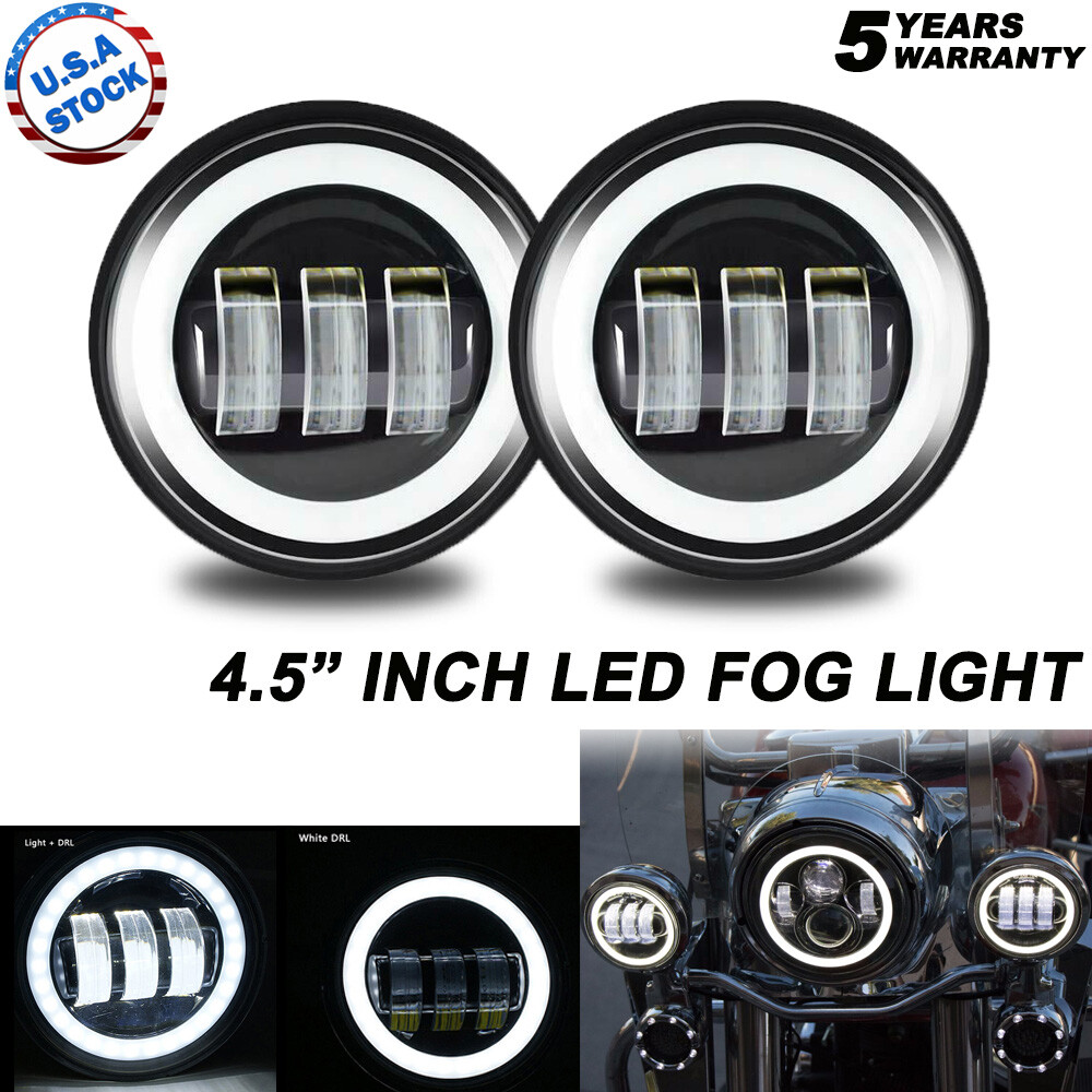 Pair 4.5" inch LED Projector Round Fog Light Angel Eyes Halo Motorcycle Ring DRL