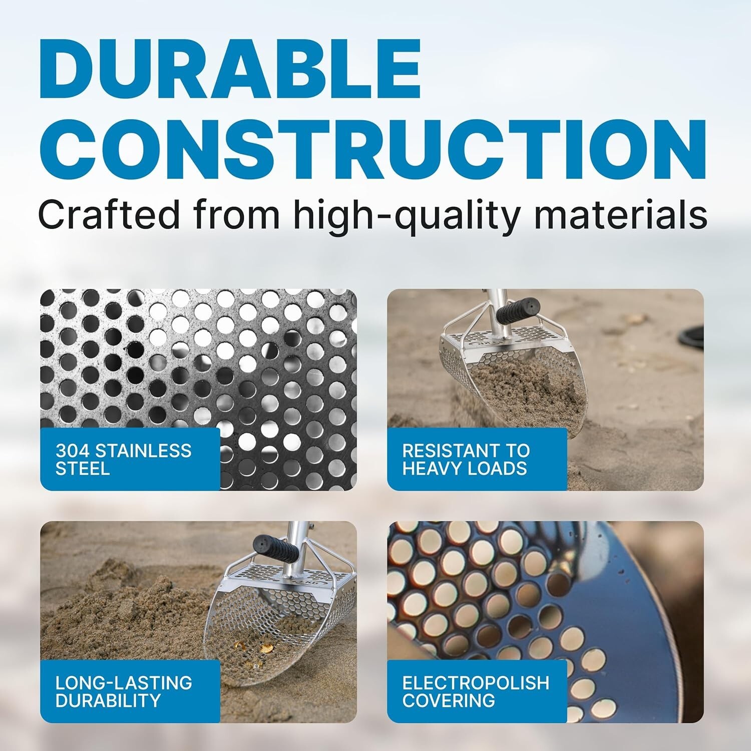 CKG Sand Scoop for Metal Detecting Sand Sifter Scoop Stainless Steel, 11x7 Model