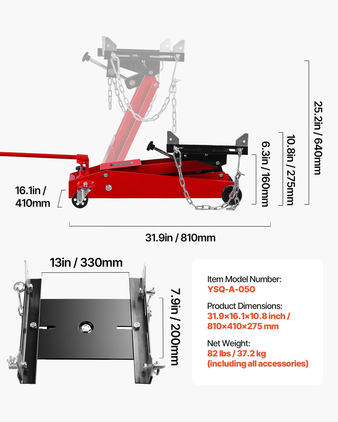 VEVOR Low Profile Floor Jack 1000 lbs Transmission Jack with 360° Front wheels