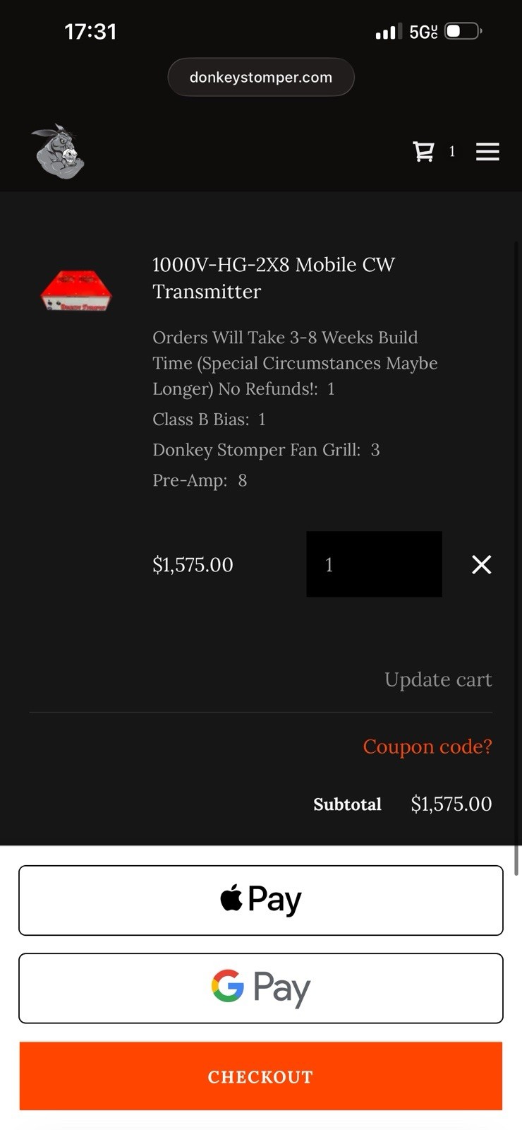 Donkey Stomper Mobile 1000V-HG-2X8 PILL CW TRANSMITTER