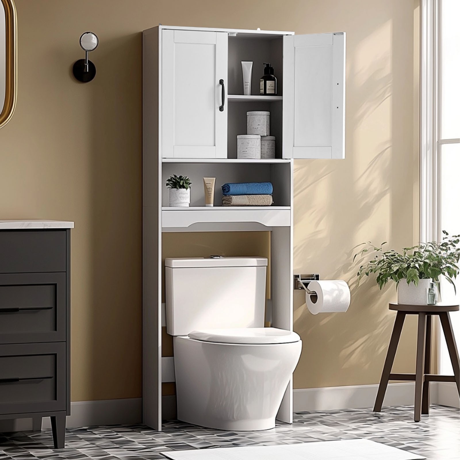 VEVOR Over The Toilet Storage Cabinet for Bathroom with Adjustable Shelf 65" H