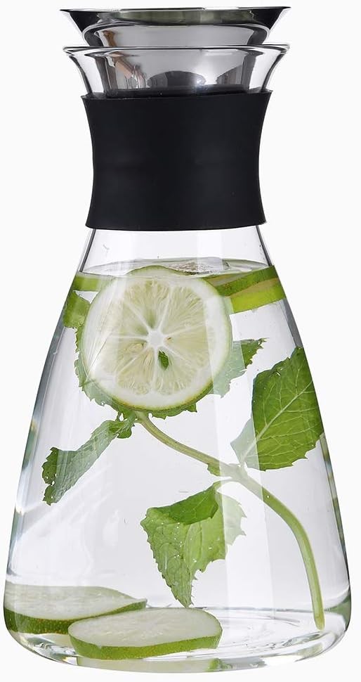 2Pcs 37oz/1100ml Glass Carafe with Stainless Steel Silicone Filter Lid for Tea