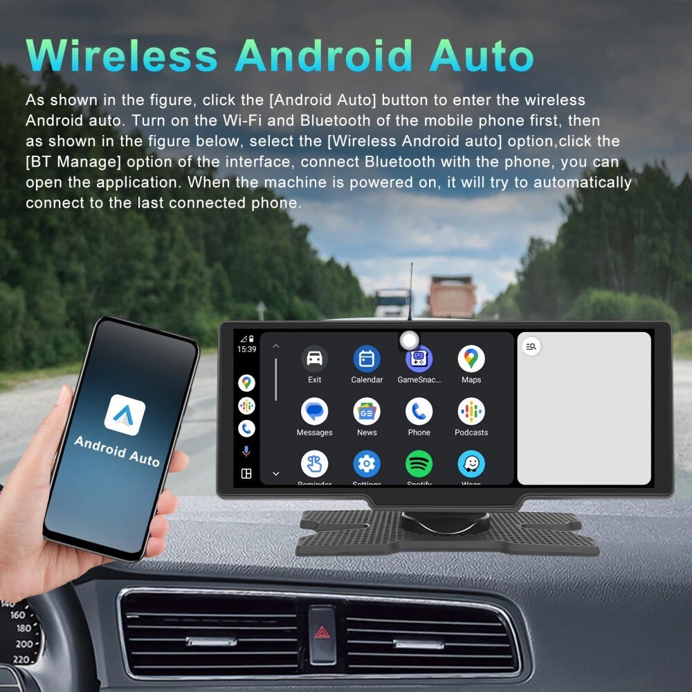 10.26" 2K Car Portable Wireless Apple CarPlay Android Auto Touch Screen Radio