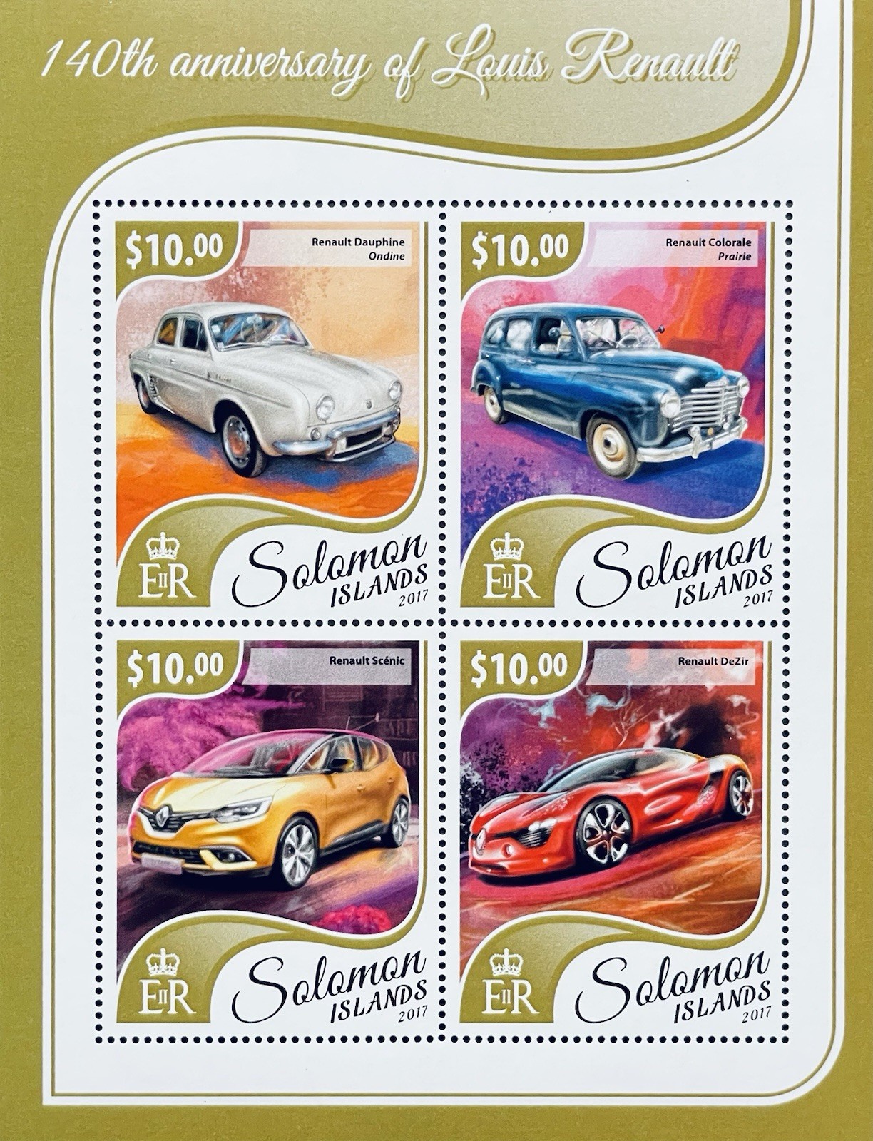 SOLOMON ISLANDS LOUIS RENAULT 140TH ANNIV STAMPS SHEET 2017 MNH CARS AUTOMOBILE
