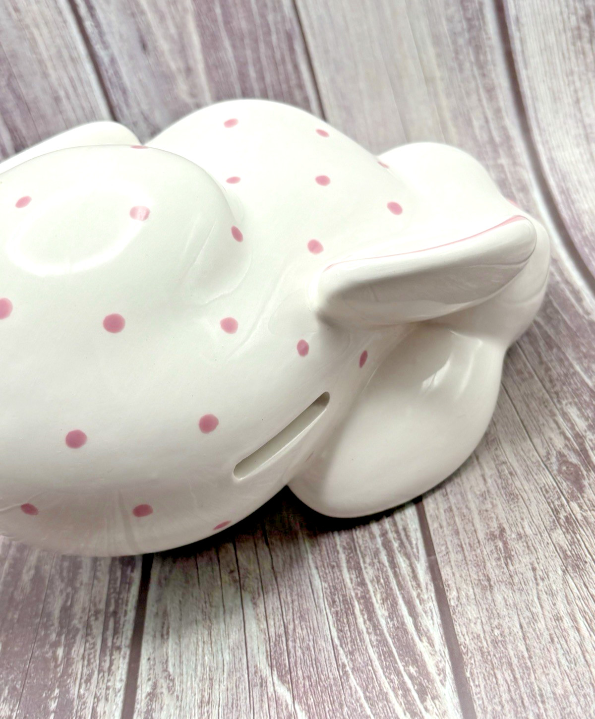 Tiffany & Co Ceramic Bunny Vintage Piggy Bank Pink Polka Dots Hand Painted Italy