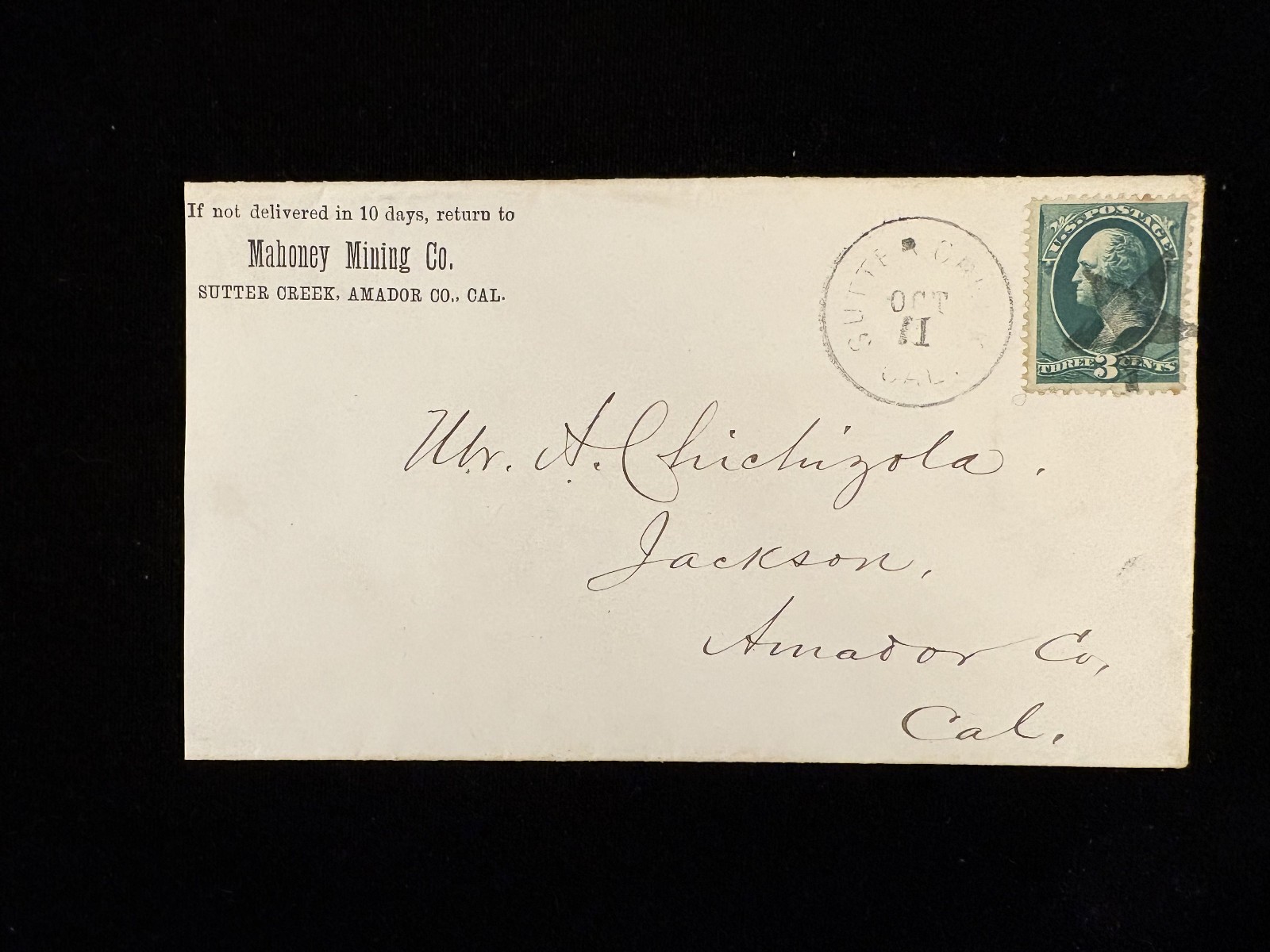 CA SUTTER CREEK COVER #184 FANCY STAR CANCEL, MINING CO CC