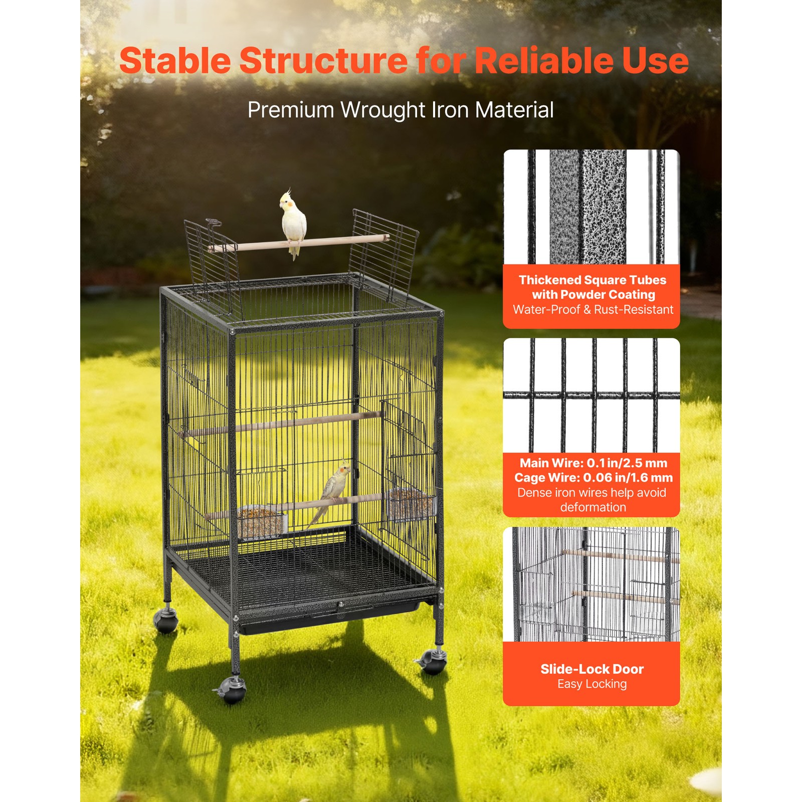 Uimoso Bird Cage with Open Flat Top, 18 x 18 x 30 inch, Wrought Iron Design
