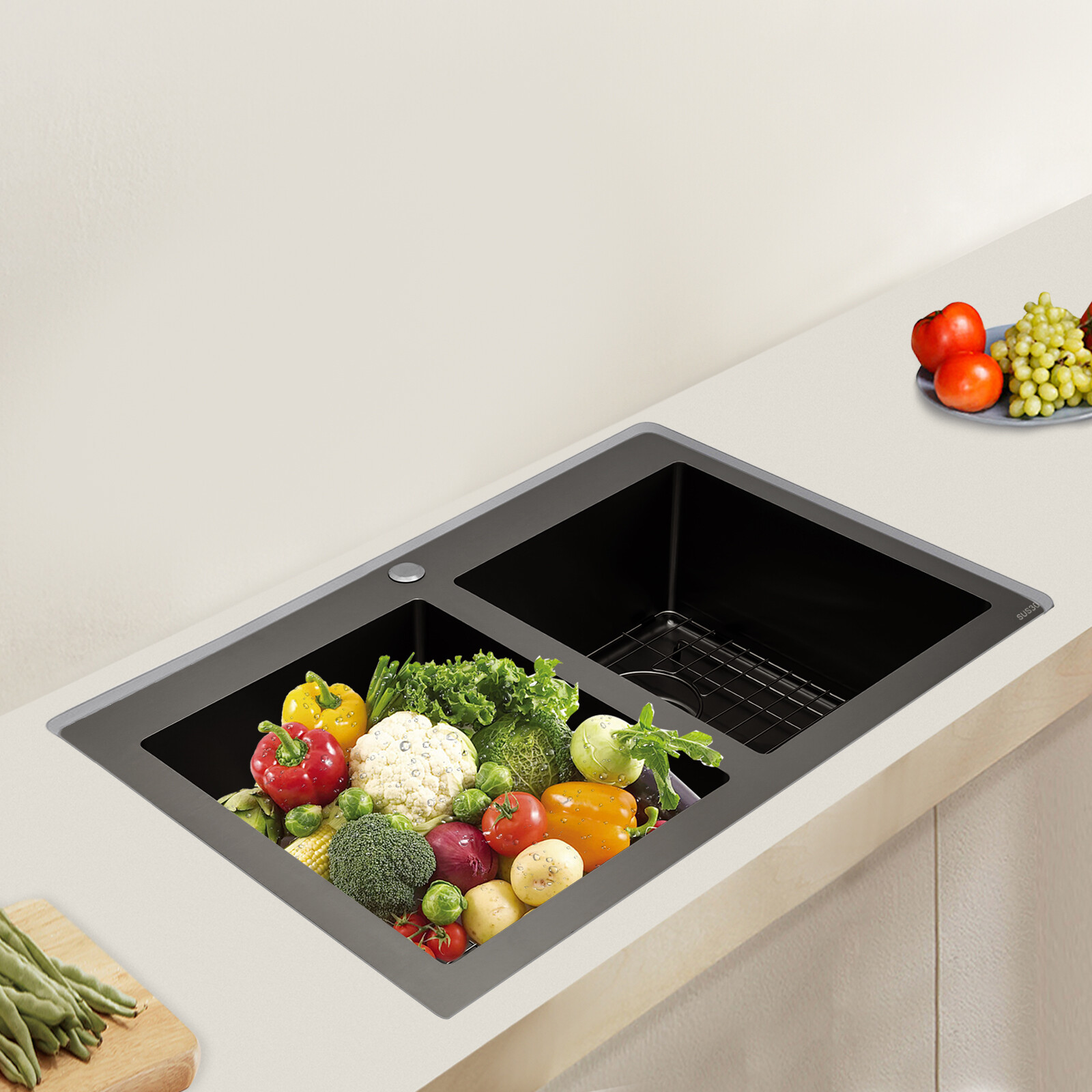 33x22" Drop in Kitchen Sink Double Bowl Gunmetal Black Stainless Steel USA