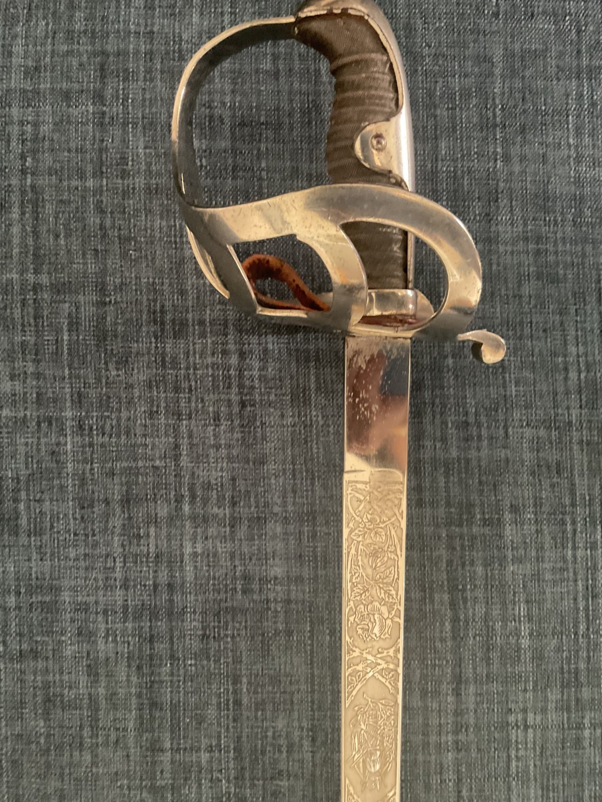 Rare dedication engraved and blued blade German Empire train basket hilt saber