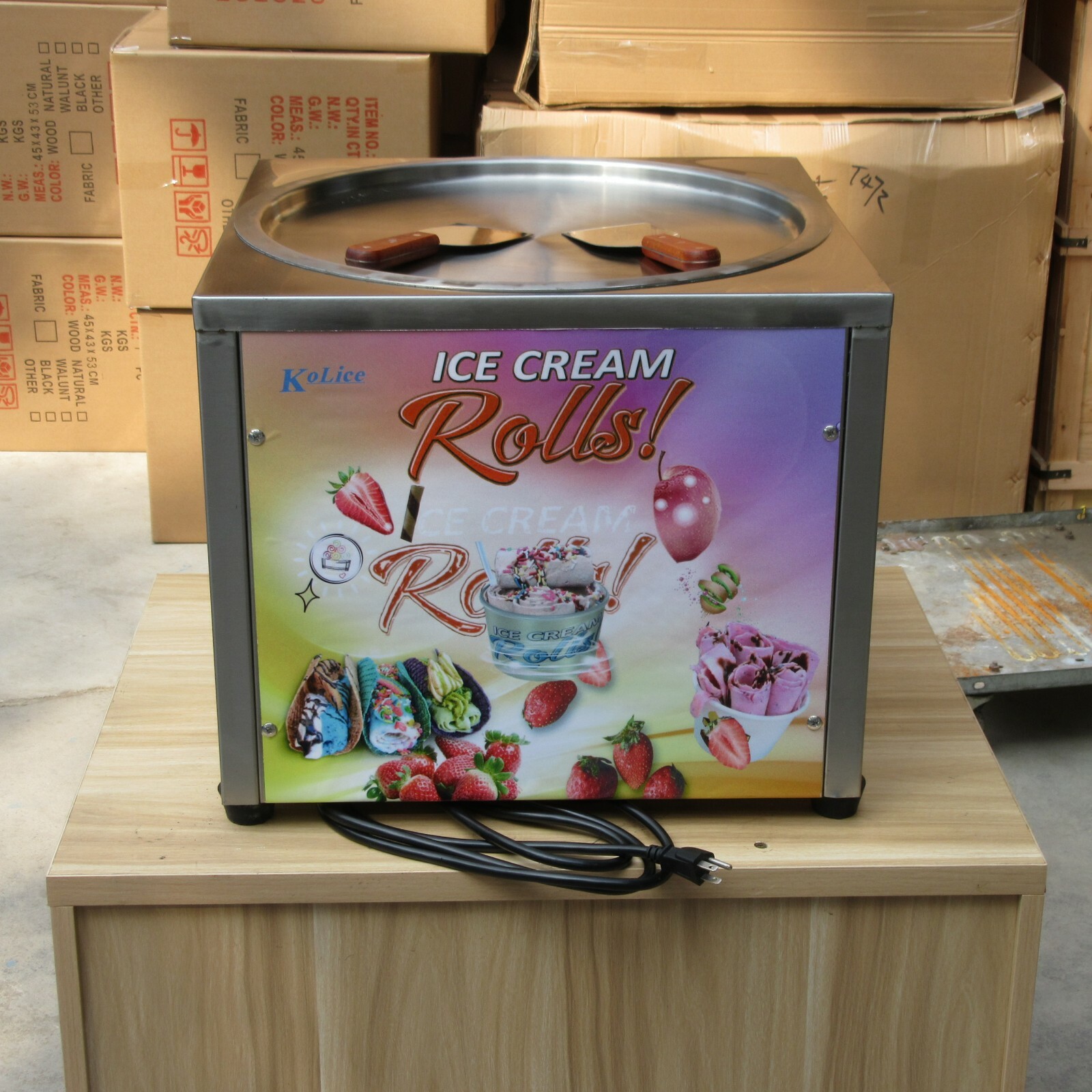 Kolice Commercial 18'' Round Pan Fried Ice Cream Roll Machine-Auto Defrost
