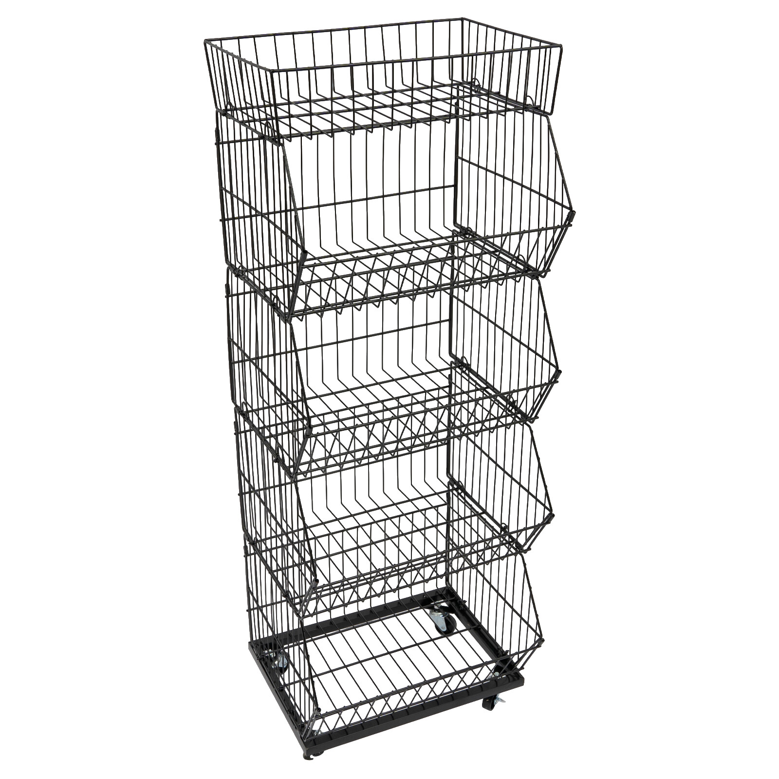 5 Tier Wire Grid Retail Display Shelf Merchandise Display Rack Stand W/ Wheels