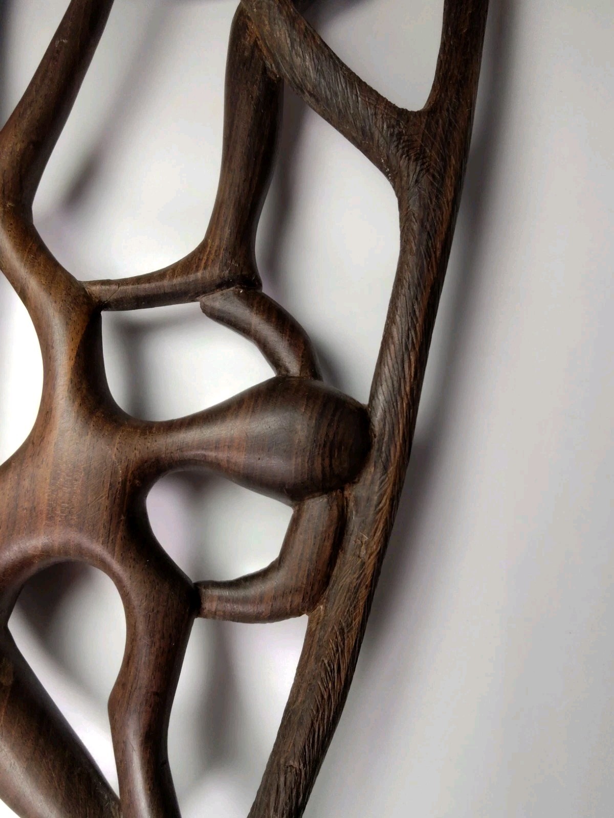 Hand Carved Ebony Wood Makonde "Tree of Life" Sculpture Intertwined Figures 17"