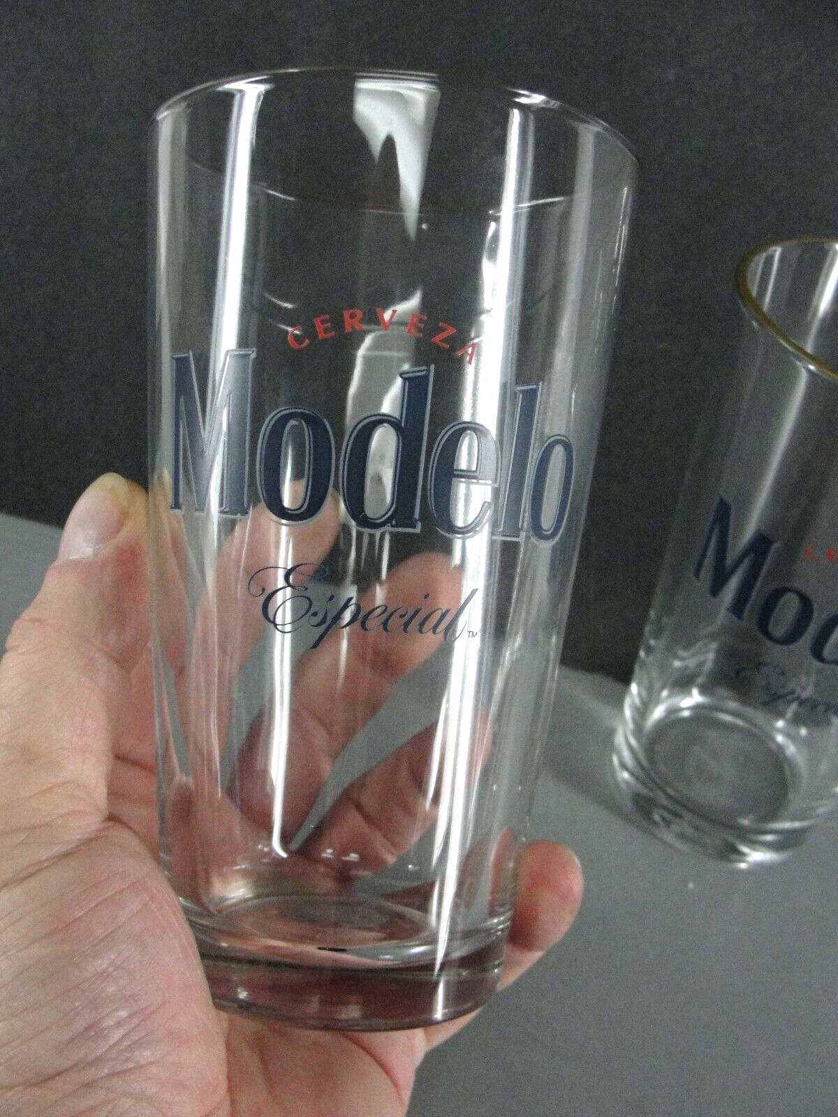 MODELO ESPECIAL CERVEZA BEER 16oz PINT GLASS TUMBLER GOLD RIM BAR MANCAVE NEW