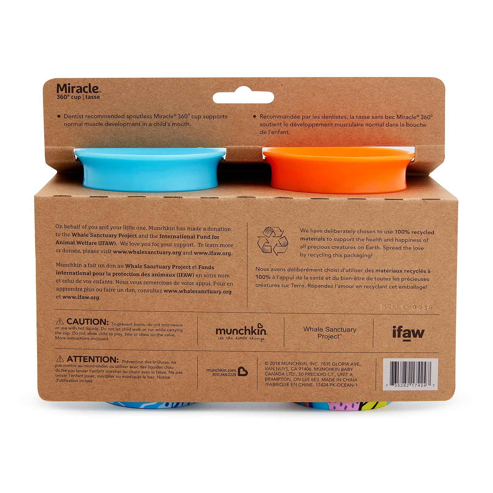 Munchkin® Miracle® 360 WildLove Sippy Cup, 9 Ounce, 2 Pack, Polar Bear/Orca