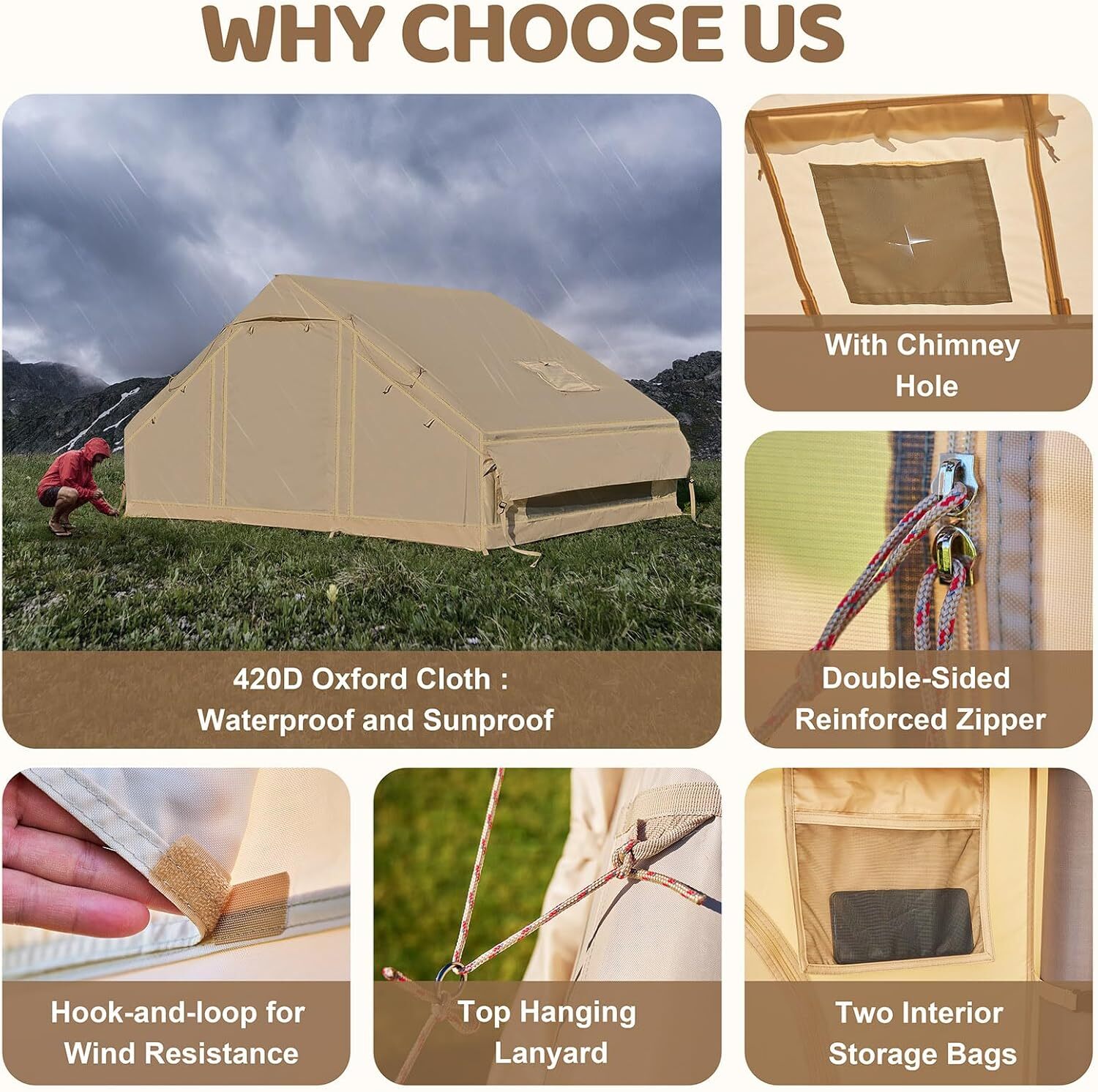 NAIZEA Inflatable Tents for Camping, Blow Up Tent & Hand Pump Stove Jack 6Person