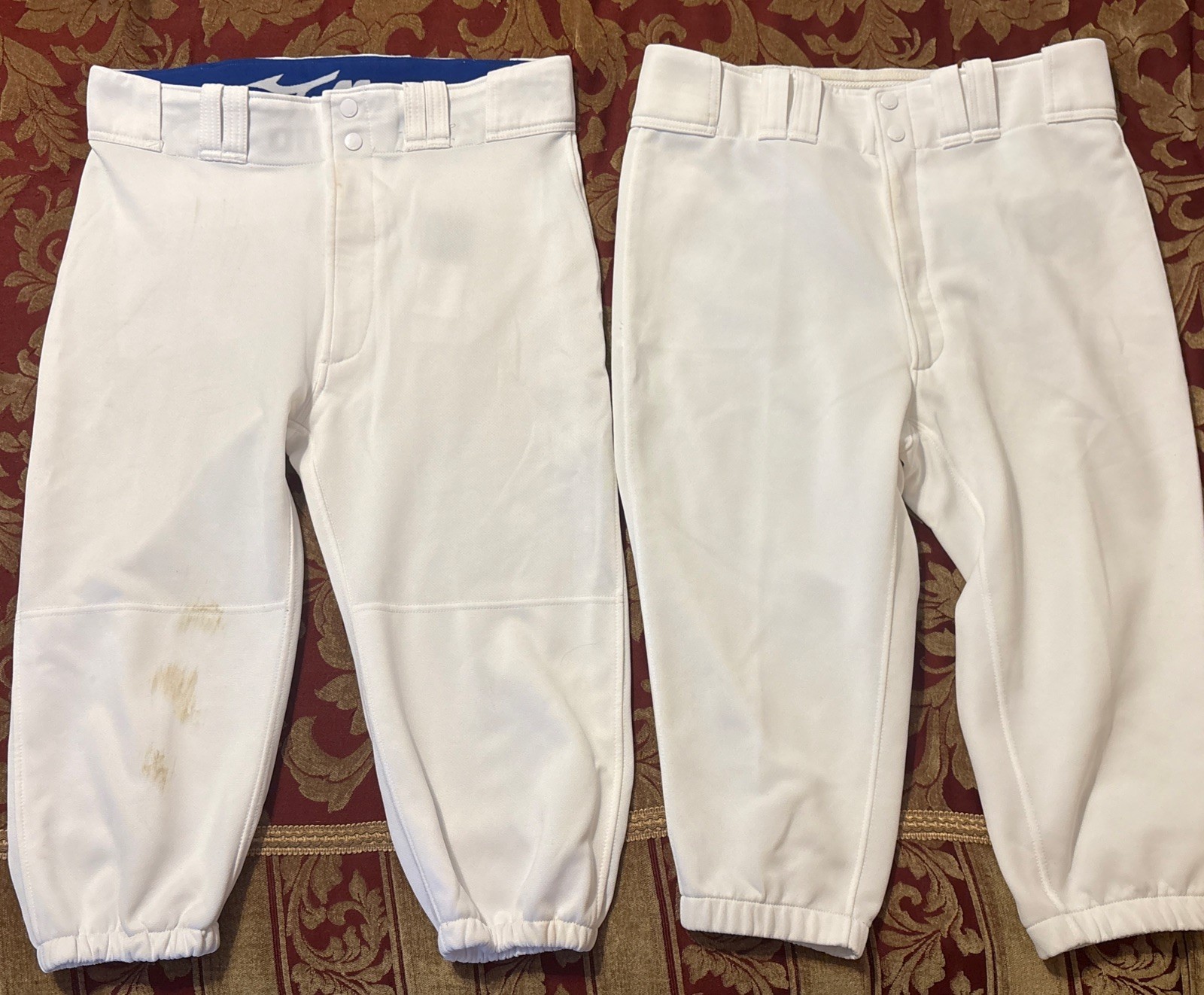 Lot Of 2 MIZUNO Mens Large 17” Inseam White Performance BASEBALL PANTS 1 Practic