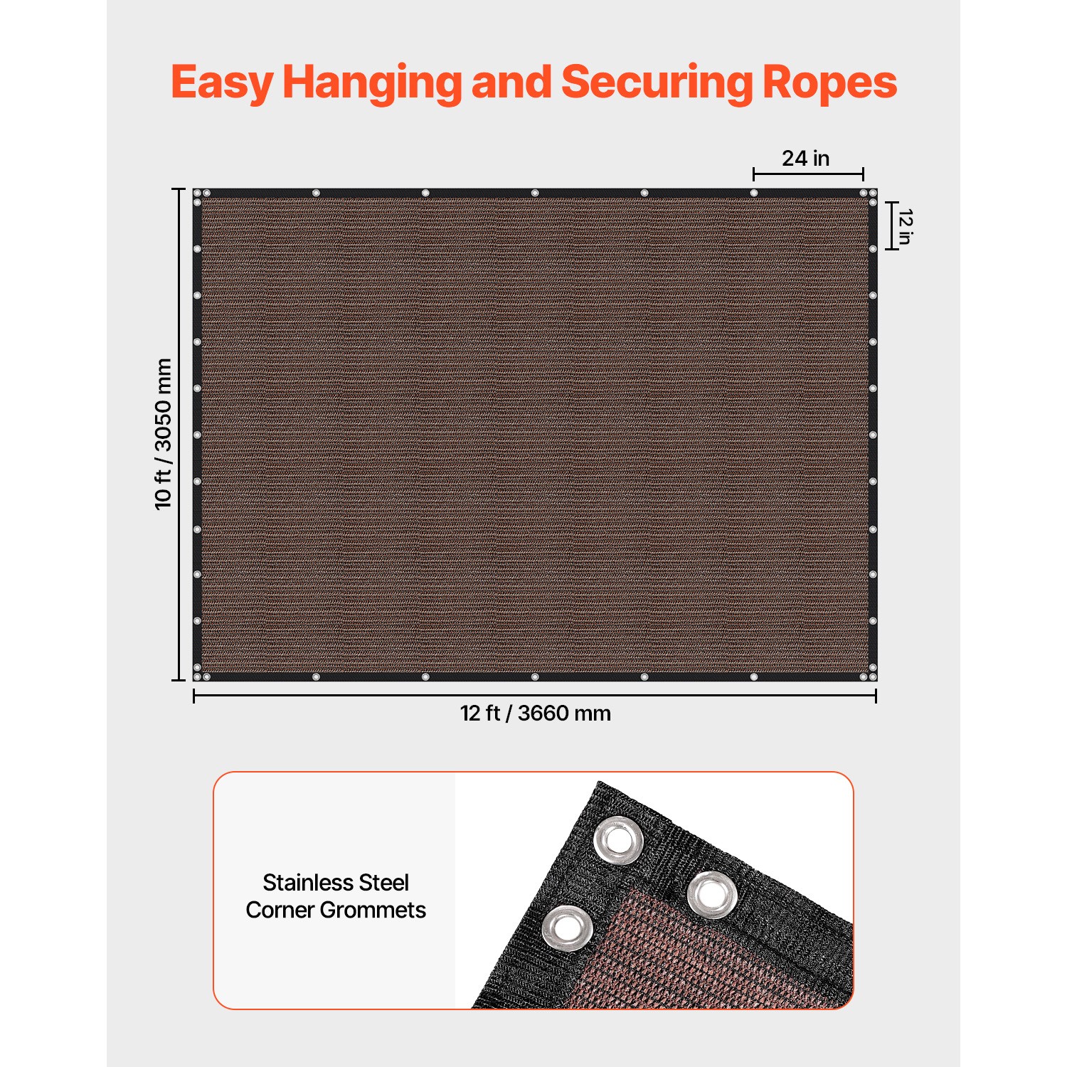 Uimoso 90% Sun Shade Cloth Privacy Screen 10 x 12 ft for Patio Garden (Brown)