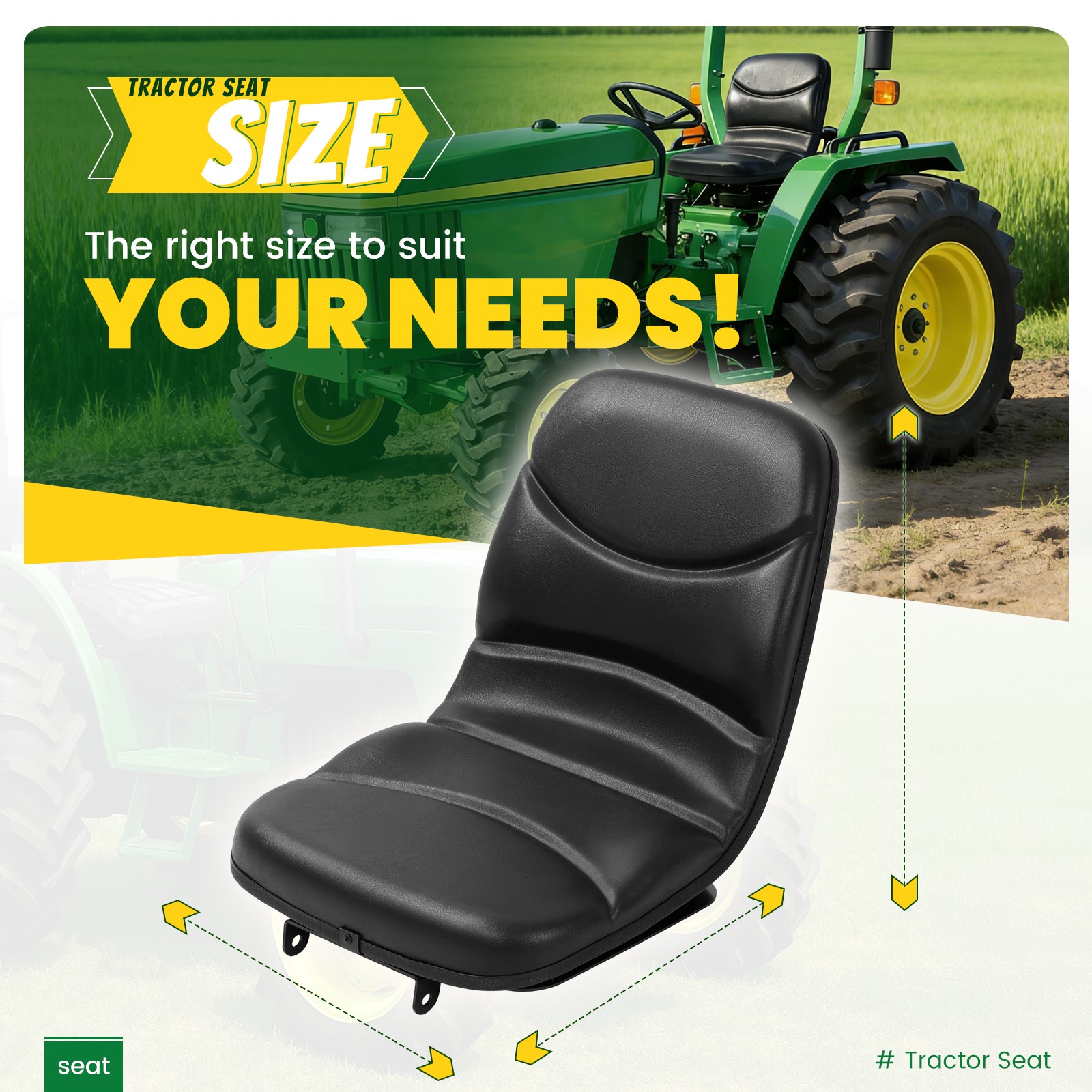 Seat Bottom For John Deere 970 870 770 670 4005 Black Vinyl #M805158 #M803465