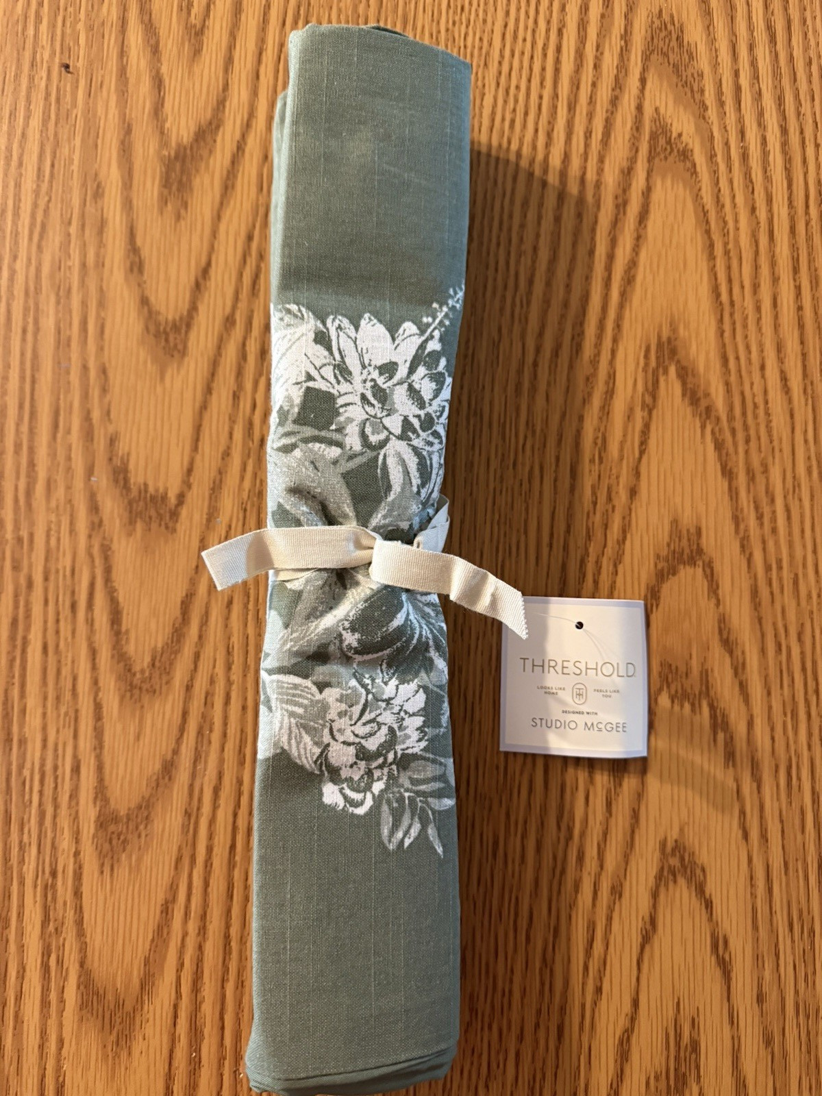 Threshold 72" x 14" Cotton Floral Table Runner Olive Green- New