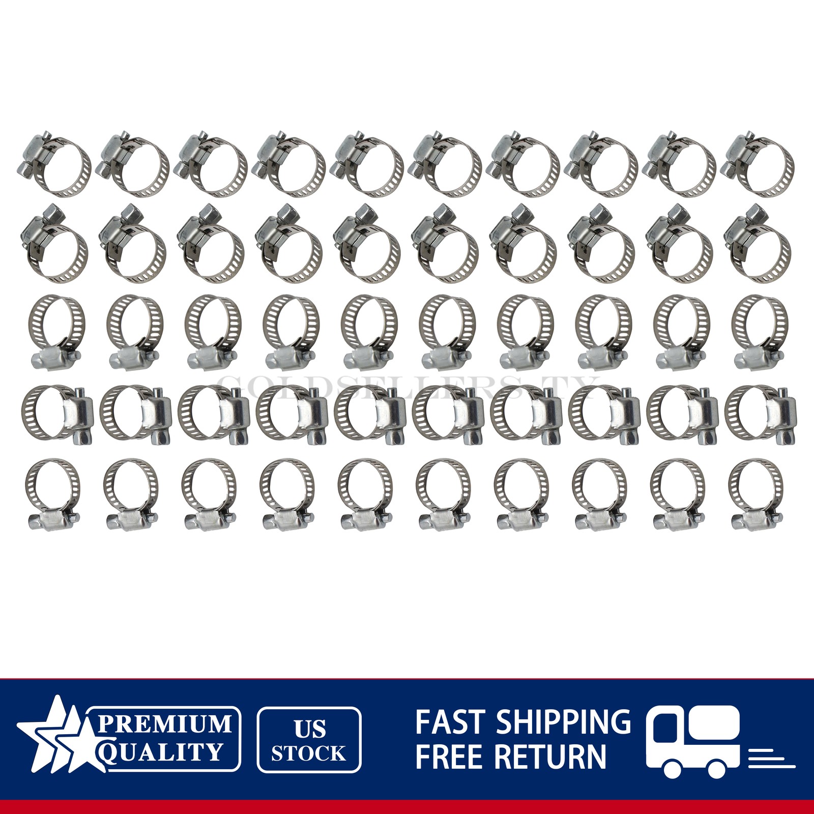 50x 3/8"-5/8" Stainless Steel Adjustable Drive Hose Clamps Fuel Line Worm Clip