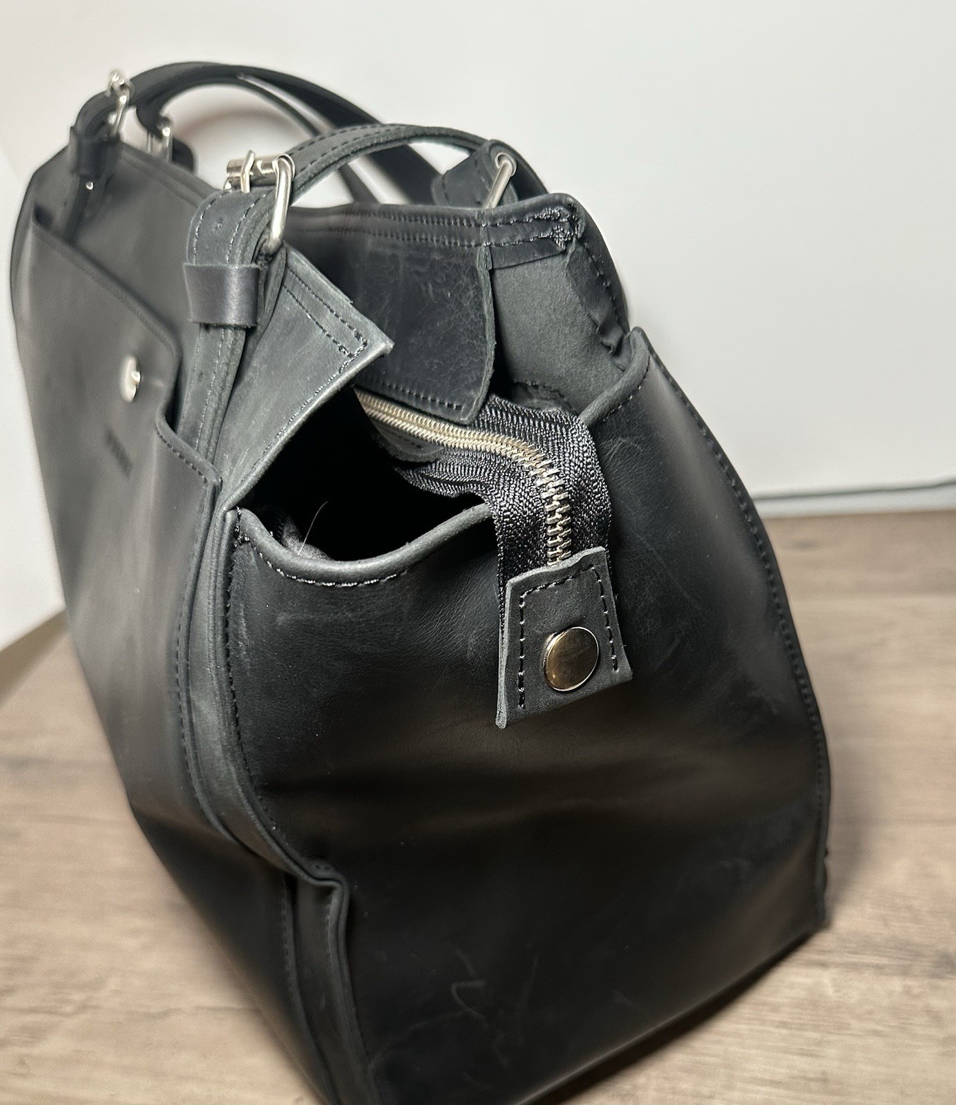 Pikore Large Black Leather Cat Carrier Tote Travel