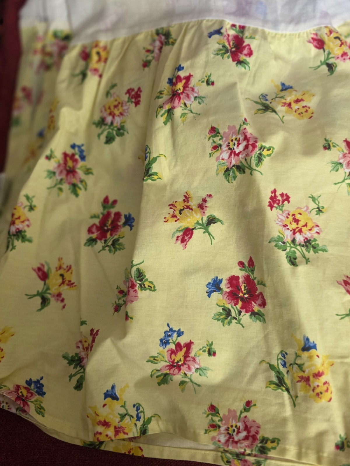 VTG NWOT LAURA ASHLEY KING BED SKIRT YELLOW FLORAL COTTON BLEND 14.5" DROP