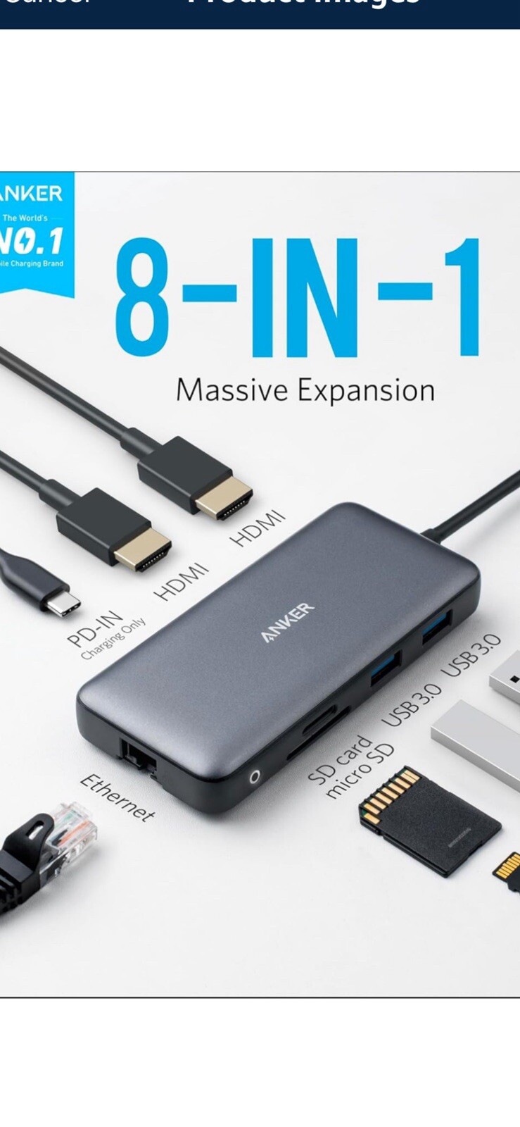 Anker 8in1 USB C Hub Dual 4K HDMI PowerExpand PD for Mac And PC Model A3830