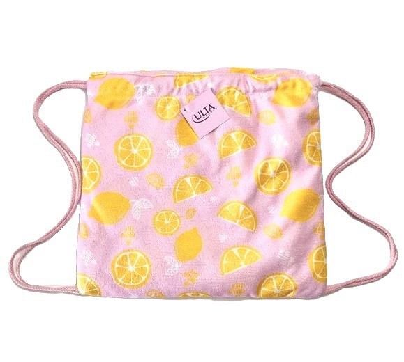 *BRAND NEW* ULTA 2-In-1 Towel Backpack Thin Summer Towel Pink With Lemons NWOT