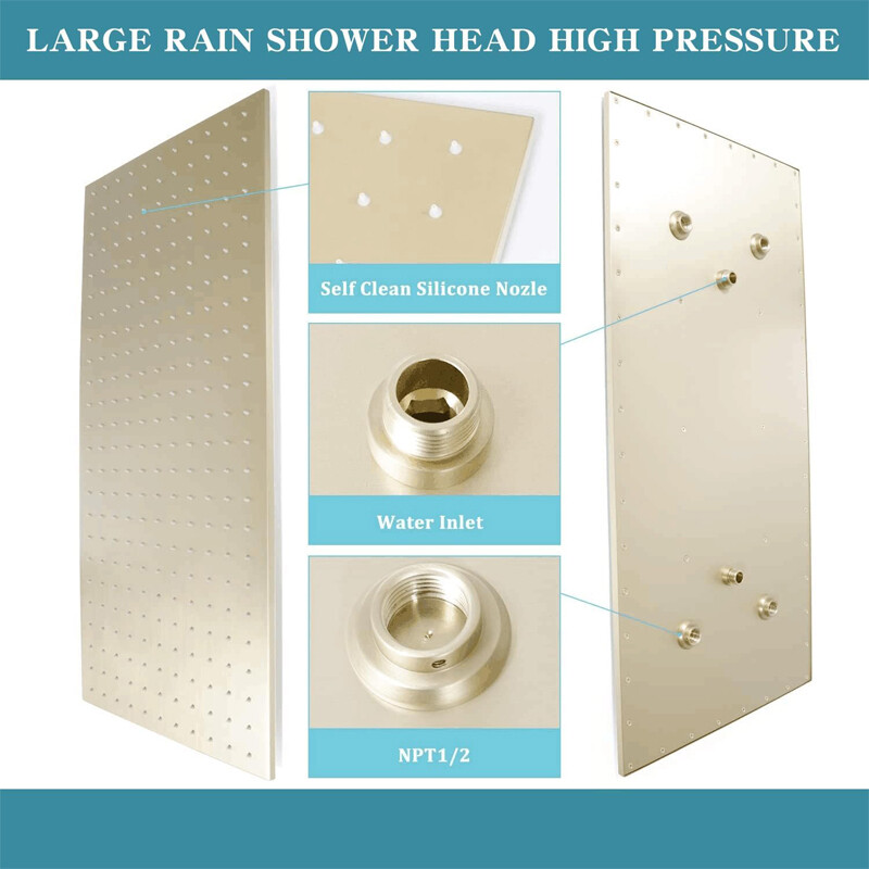 32x16" Large Rainfall High Pressure Luxury Shower Head Top Sprayer Ceiling Mount