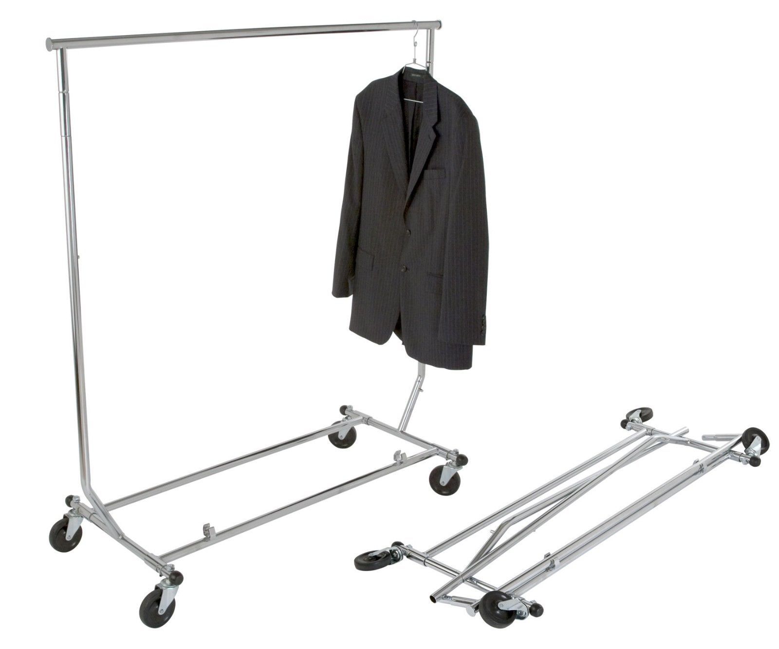 Rolling Clothing Rack Collapsible Folding Garmet Rolls EZ Fold Adjustable 65"