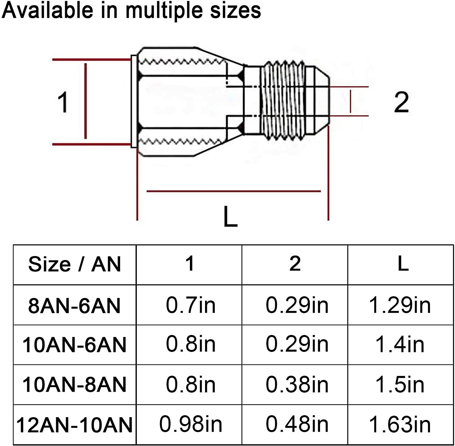 2Pcs 10AN Female to 6AN Male Flare Reducer Fitting Fuel Cell Bulkhead Adapter