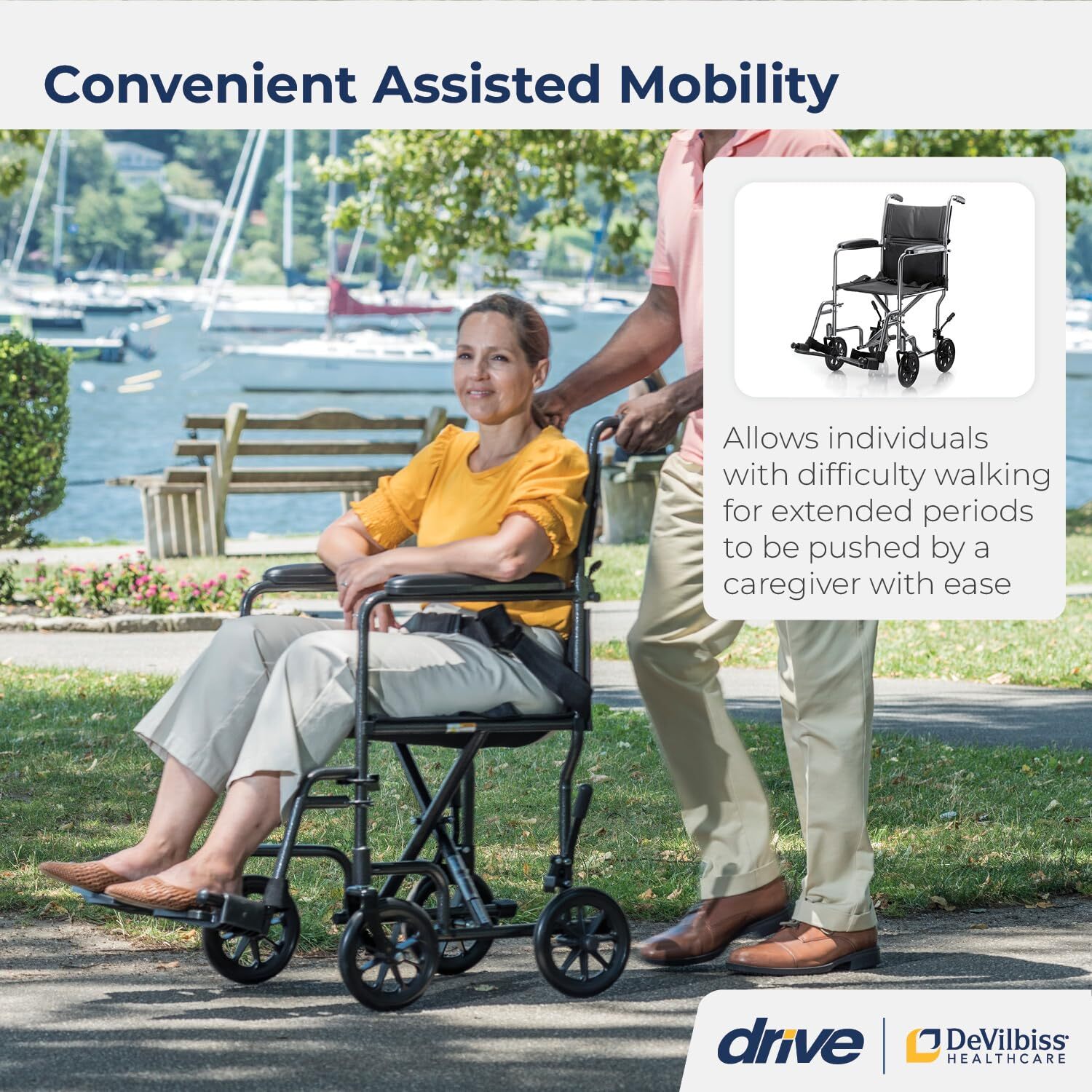Drive Medical TR37E-SV Lightweight Folding Transport Wheelchair with Swing-Away